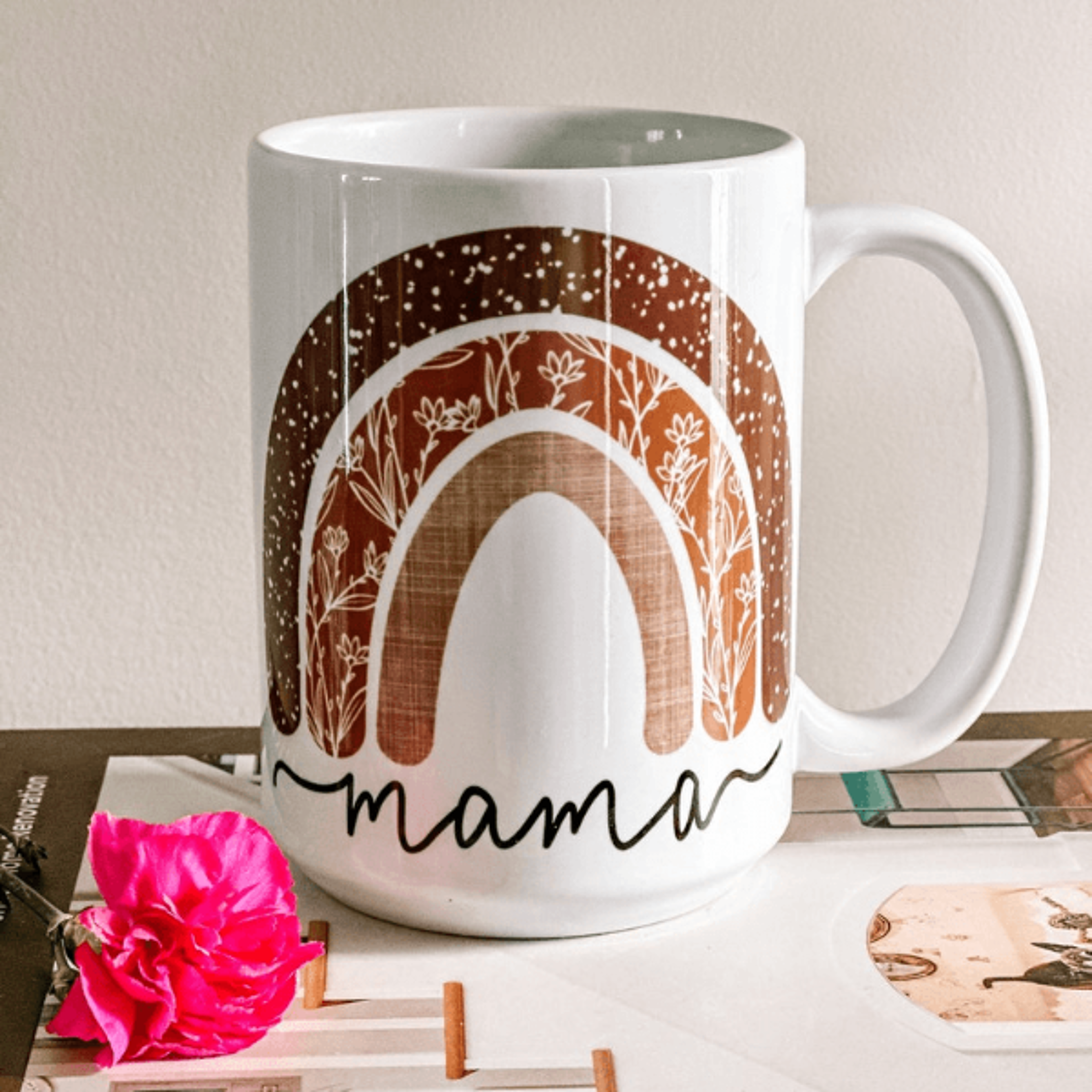 mama rainbow mug 15 oz boho mama coffee mug neutral rainbow ceramic cup mother day gift for mom