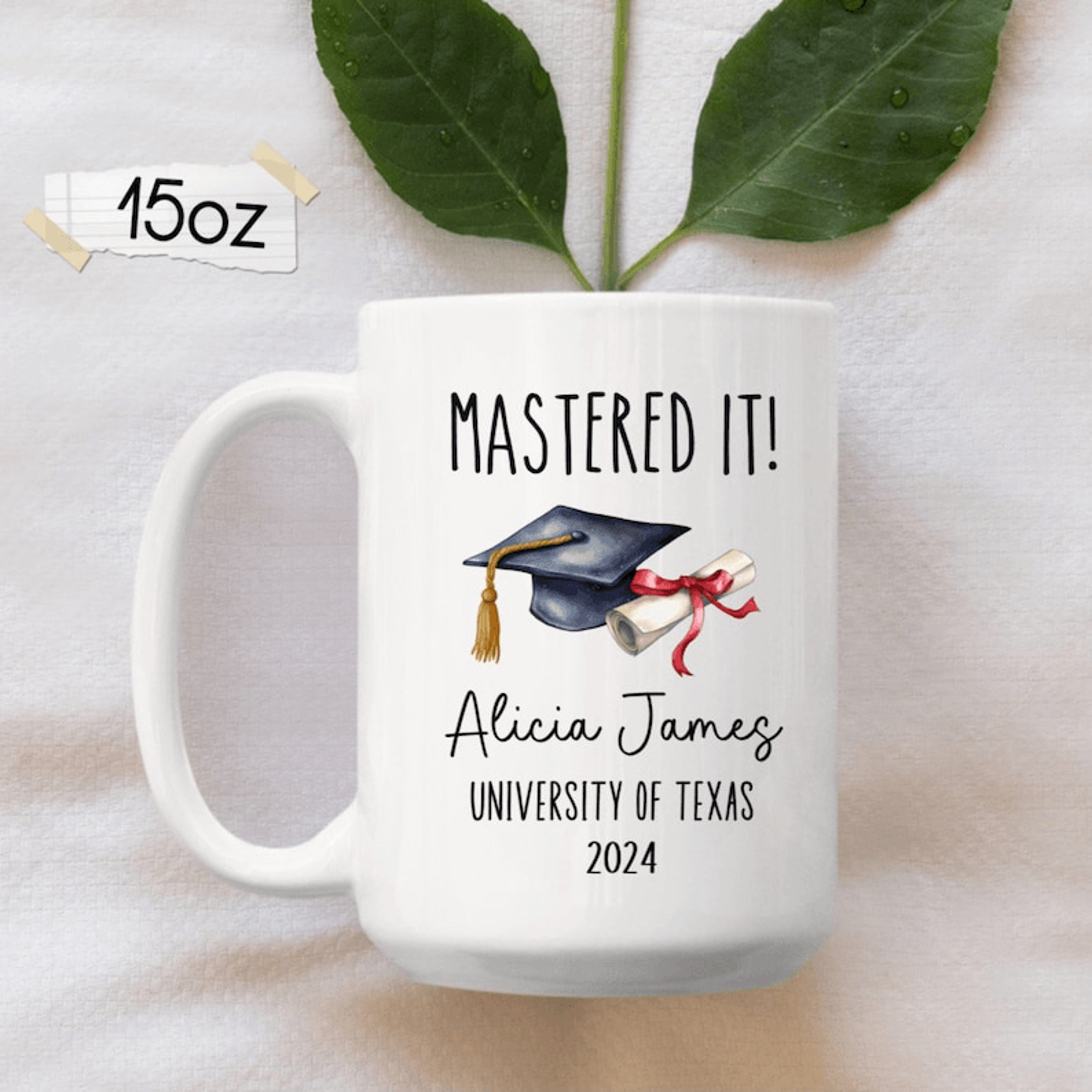 personalized graduation mug 15 oz mug, mastered it coffee mug, university graduation gift for her