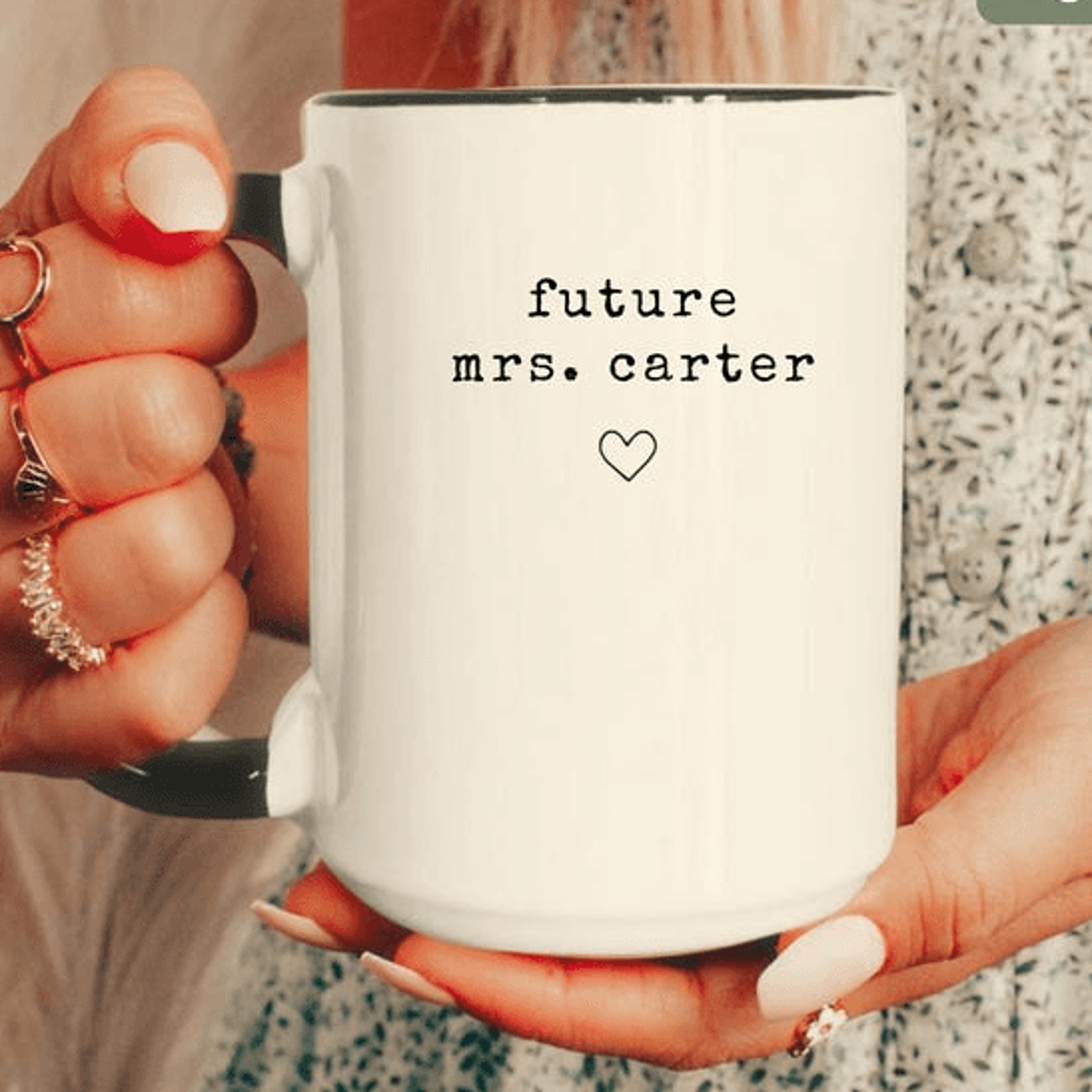 future mrs mug 15 oz mug, personalized bride coffee mug, future mrs carter engagement gift for bride