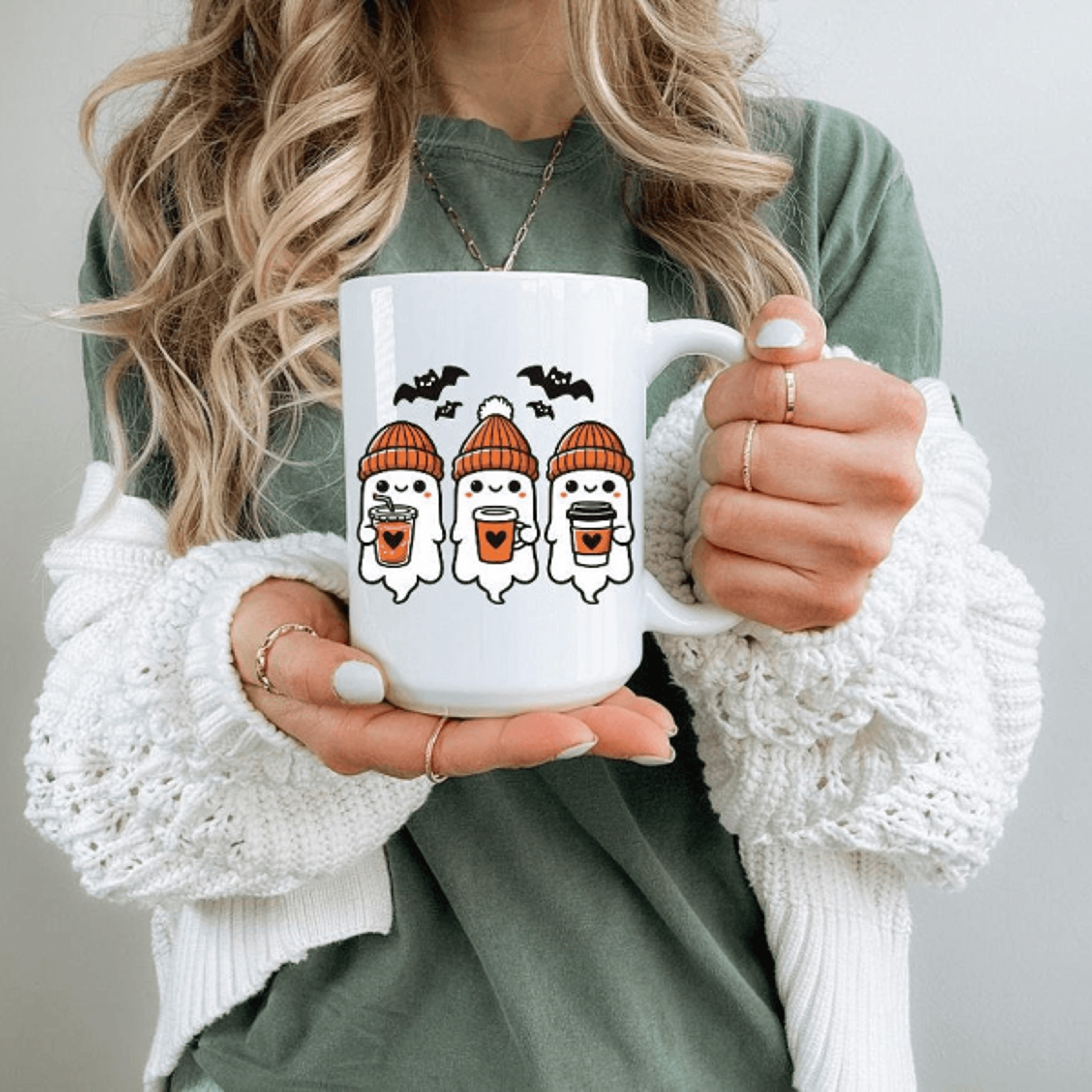 cute coffee ghosts with bats halloween mug – spooky cute coffee cup gift for fall lovers