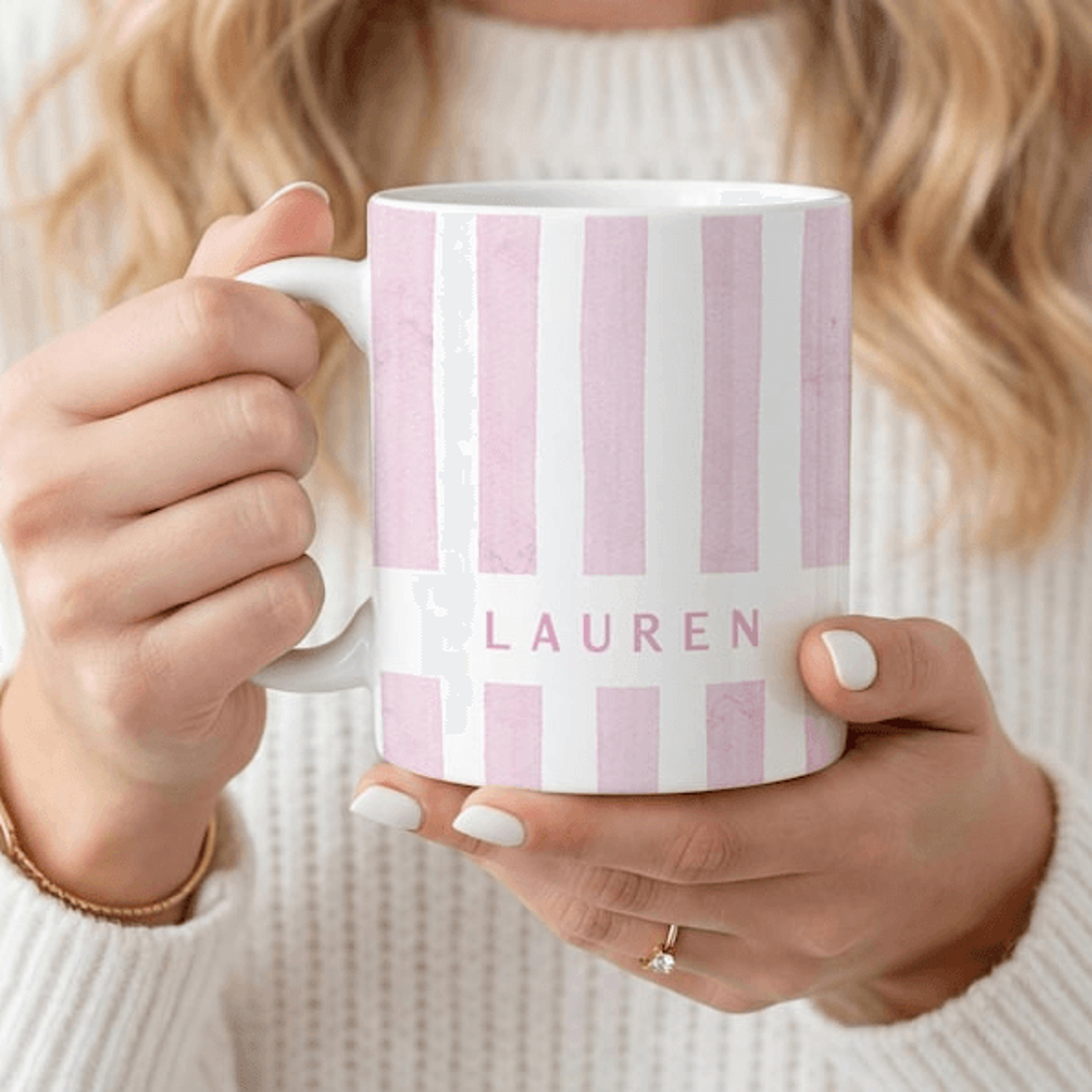 personalized name mug 15 oz mug, custom pink stripe coffee mug, preppy aesthetic gift for women