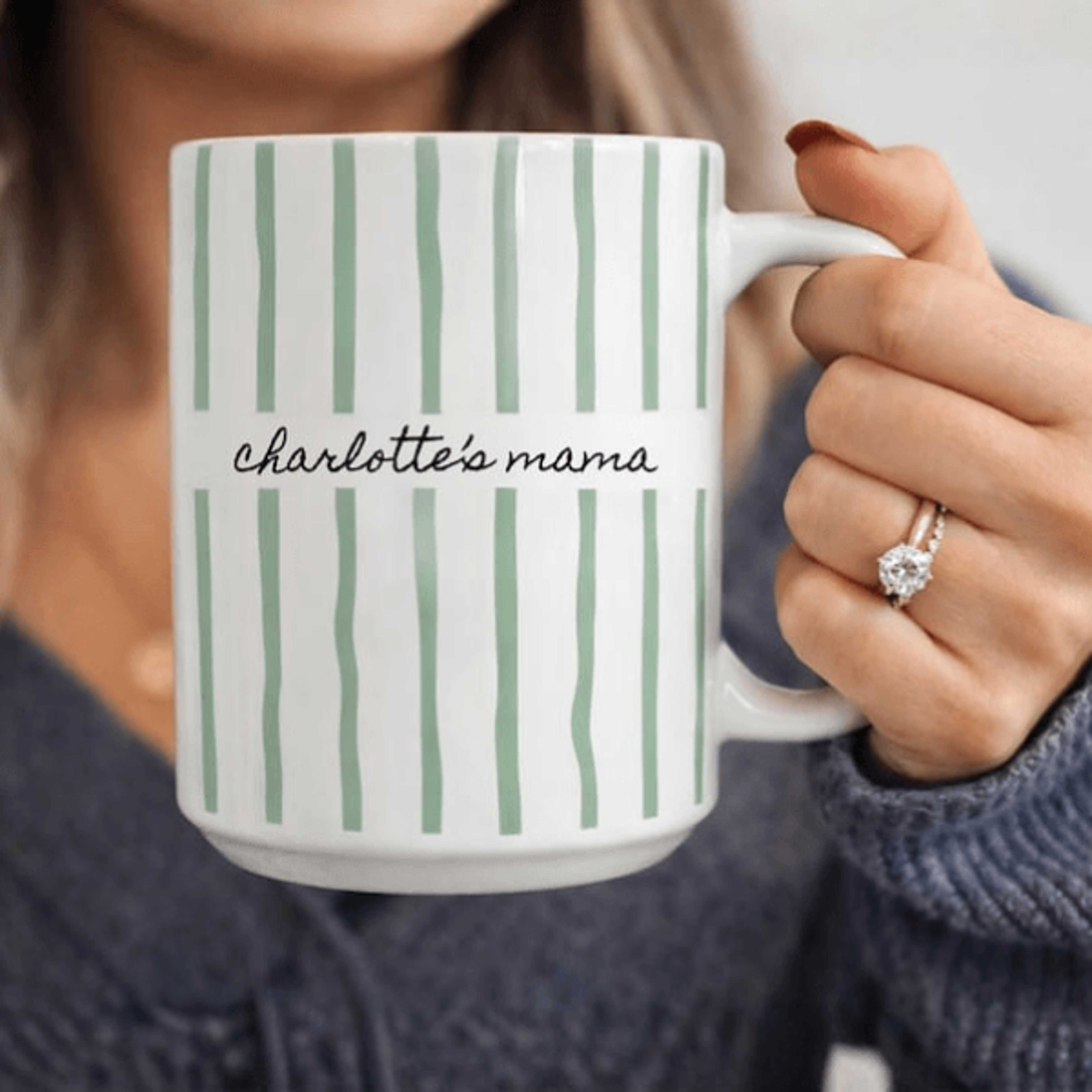 personalized mama mug 15 oz mug, custom mom coffee mug, green stripe name mug, mothers day gift