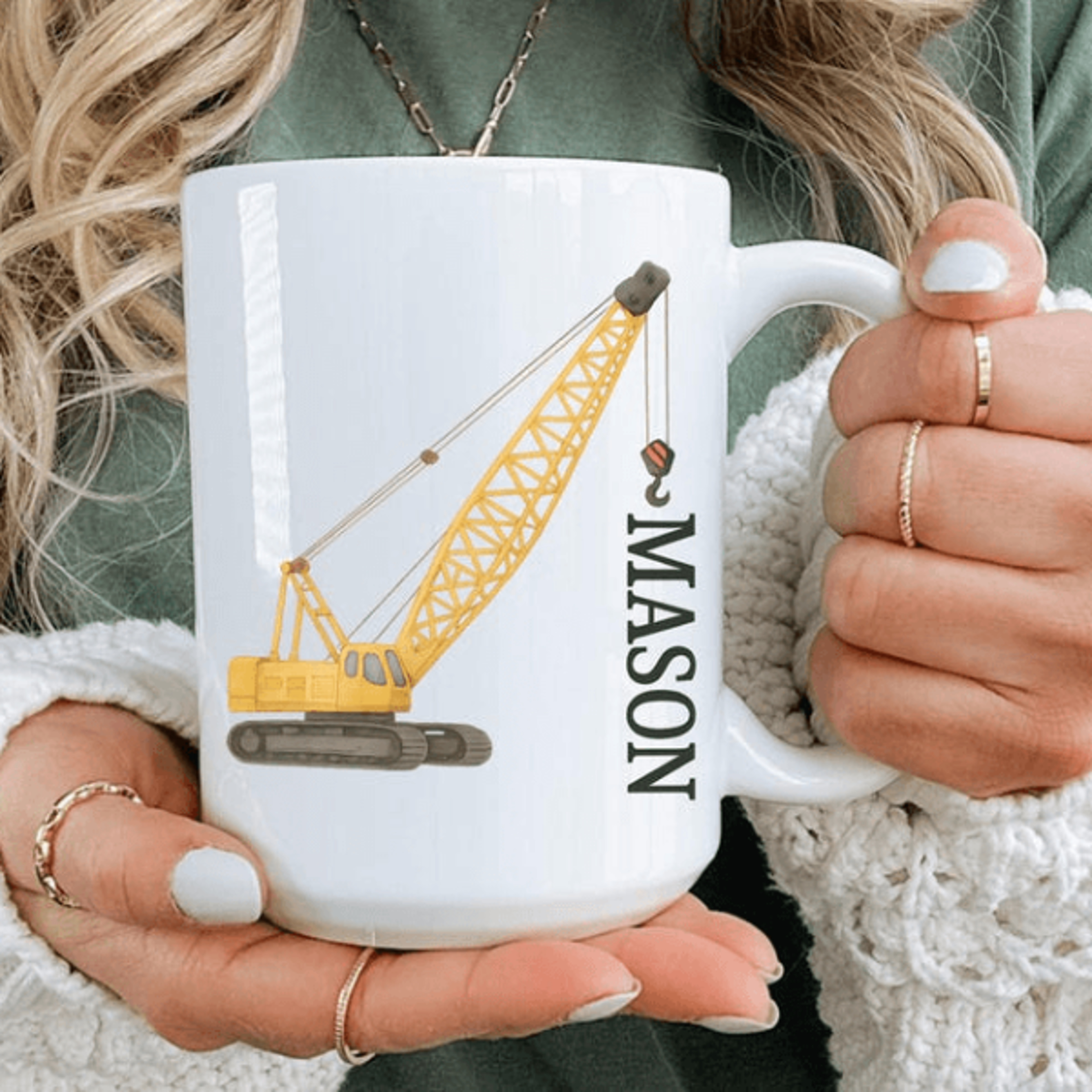 personalized crane truck mug 15 oz mug, custom name construction vehicle mug, crane operator gift for kids