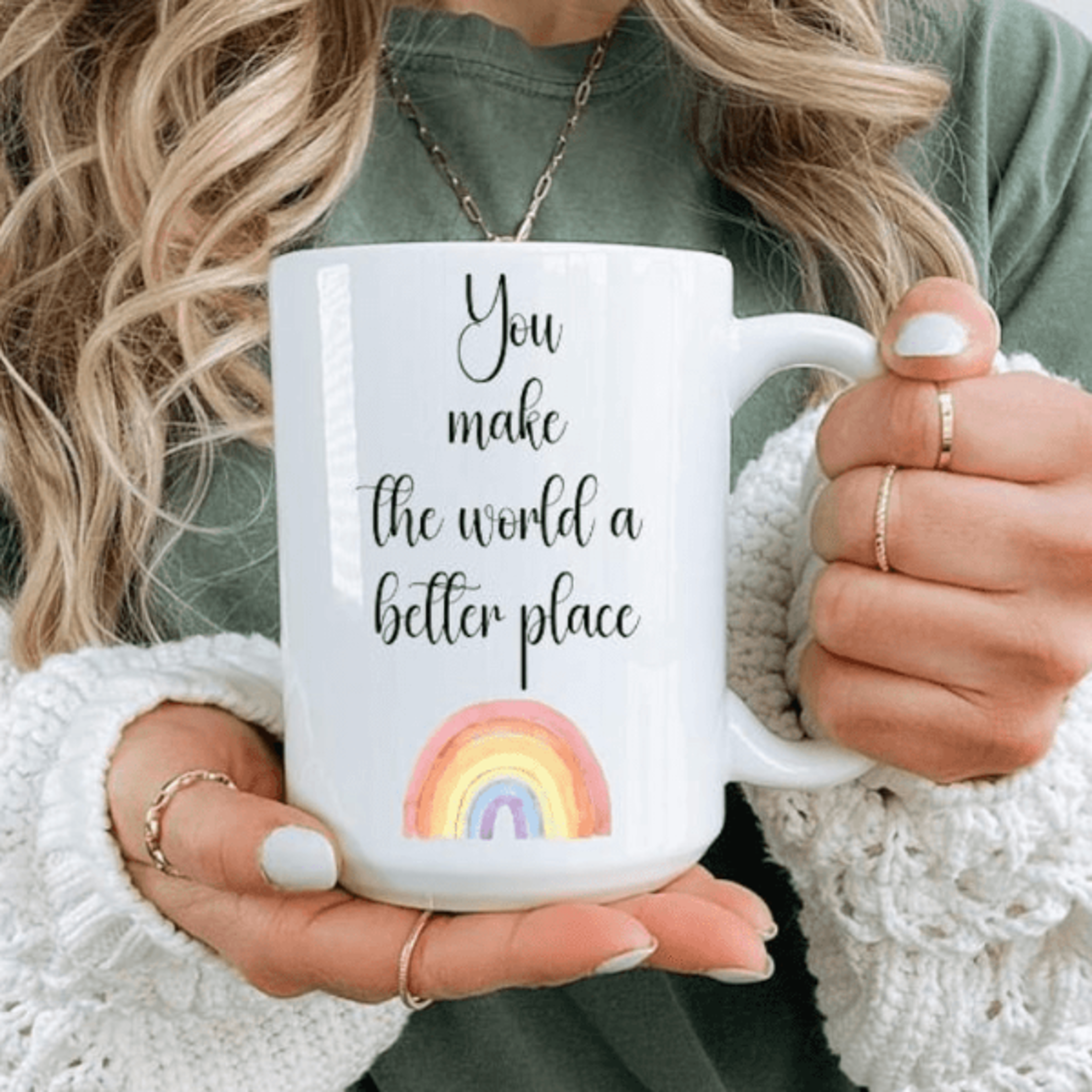 boho rainbow coffee mug inspirational tea cup for positive mornings and cozy everyday moments