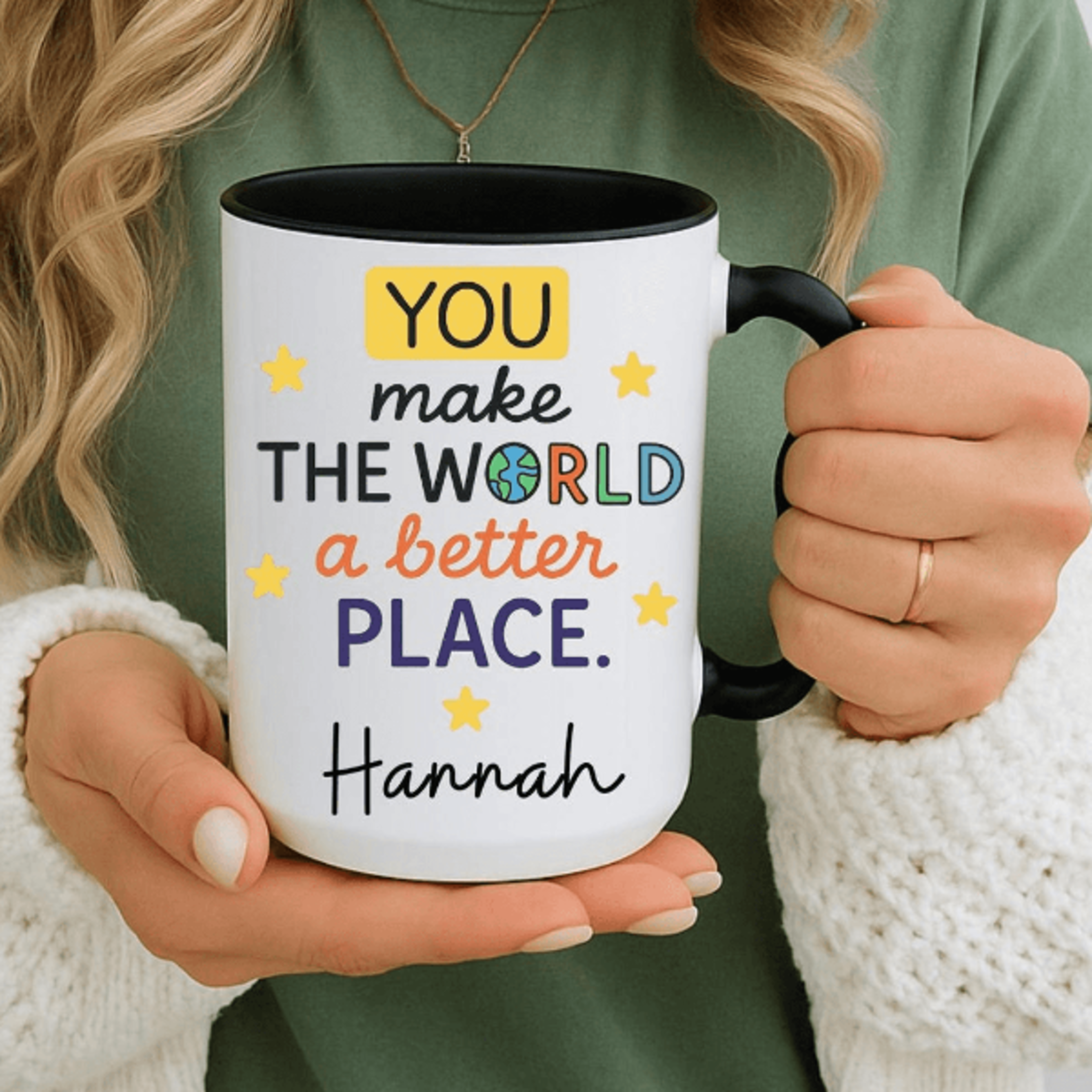 personalized you make the world better mug teacher appreciation gift custom name coffee cup