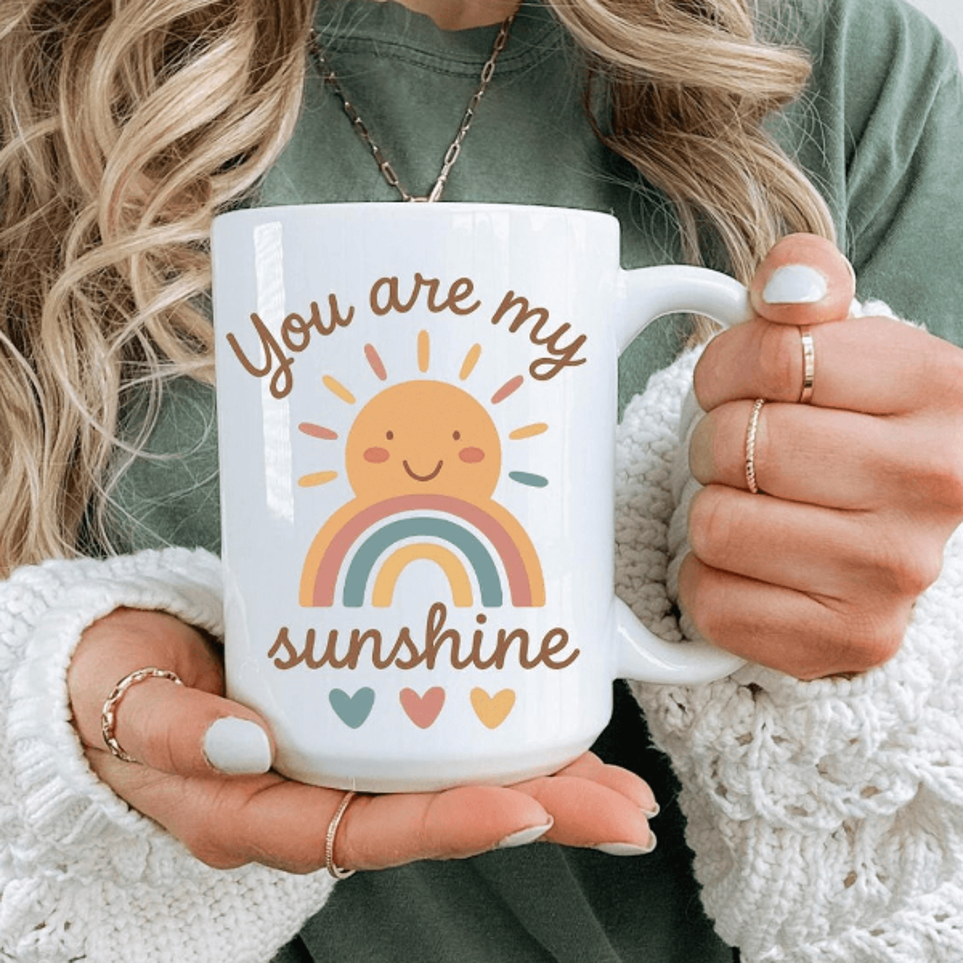 you are my sunshine mug rainbow heart coffee cup friendship gift boho inspirational mug