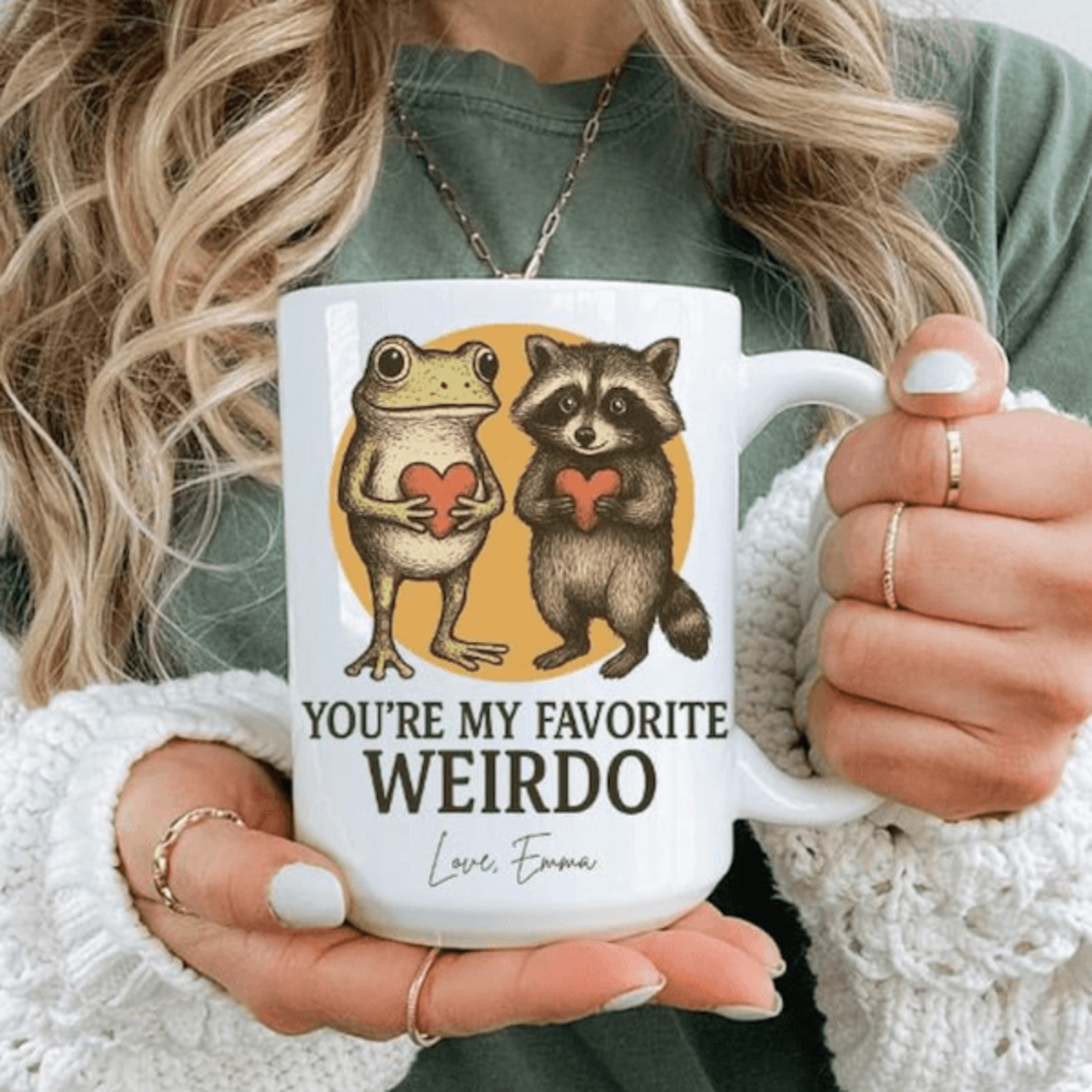 you're my favorite weirdo mug personalized name frog and raccoon coffee cup funny best friend gift
