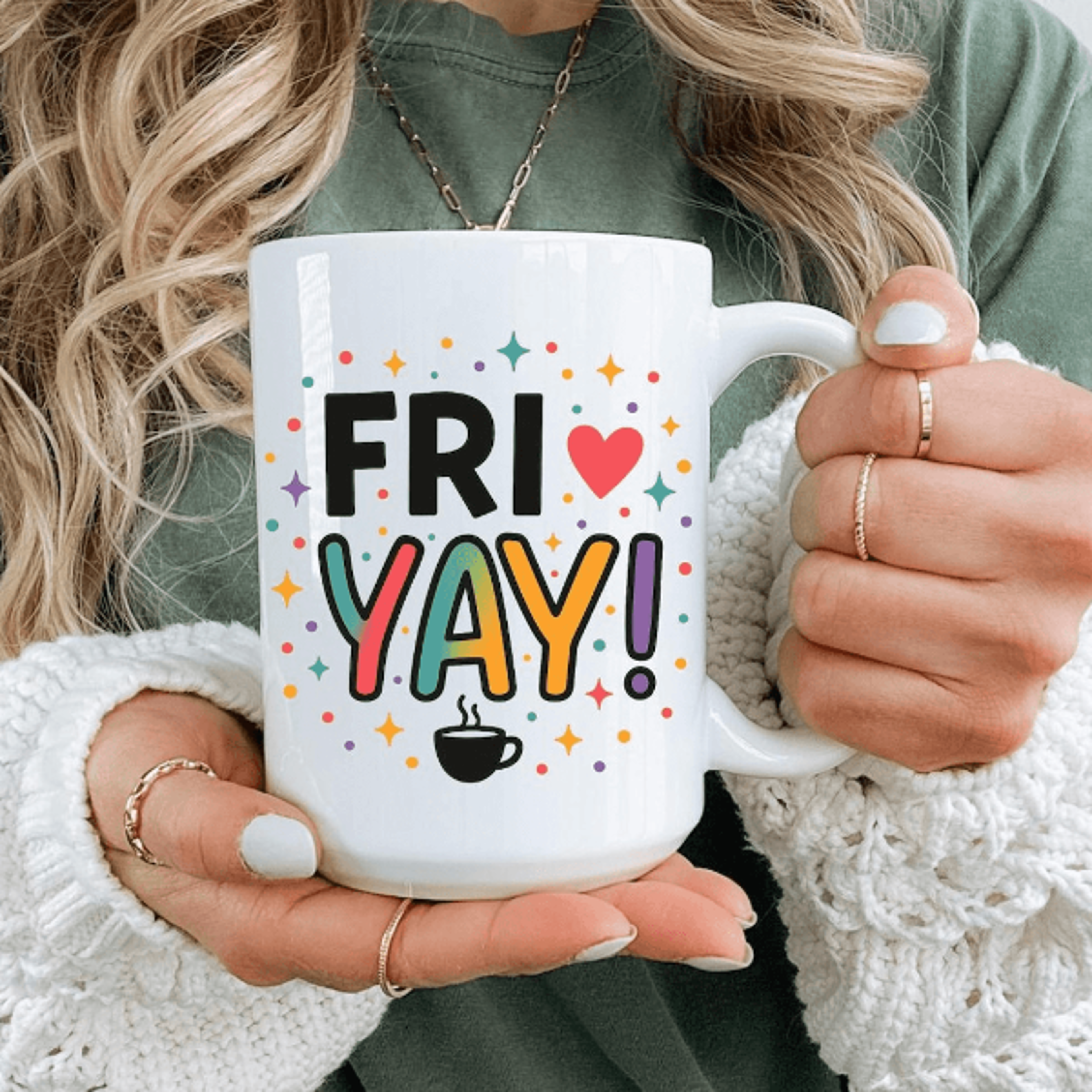 fri yay coffee mug colorful friday celebration ceramic cup for coffee lovers and office fun