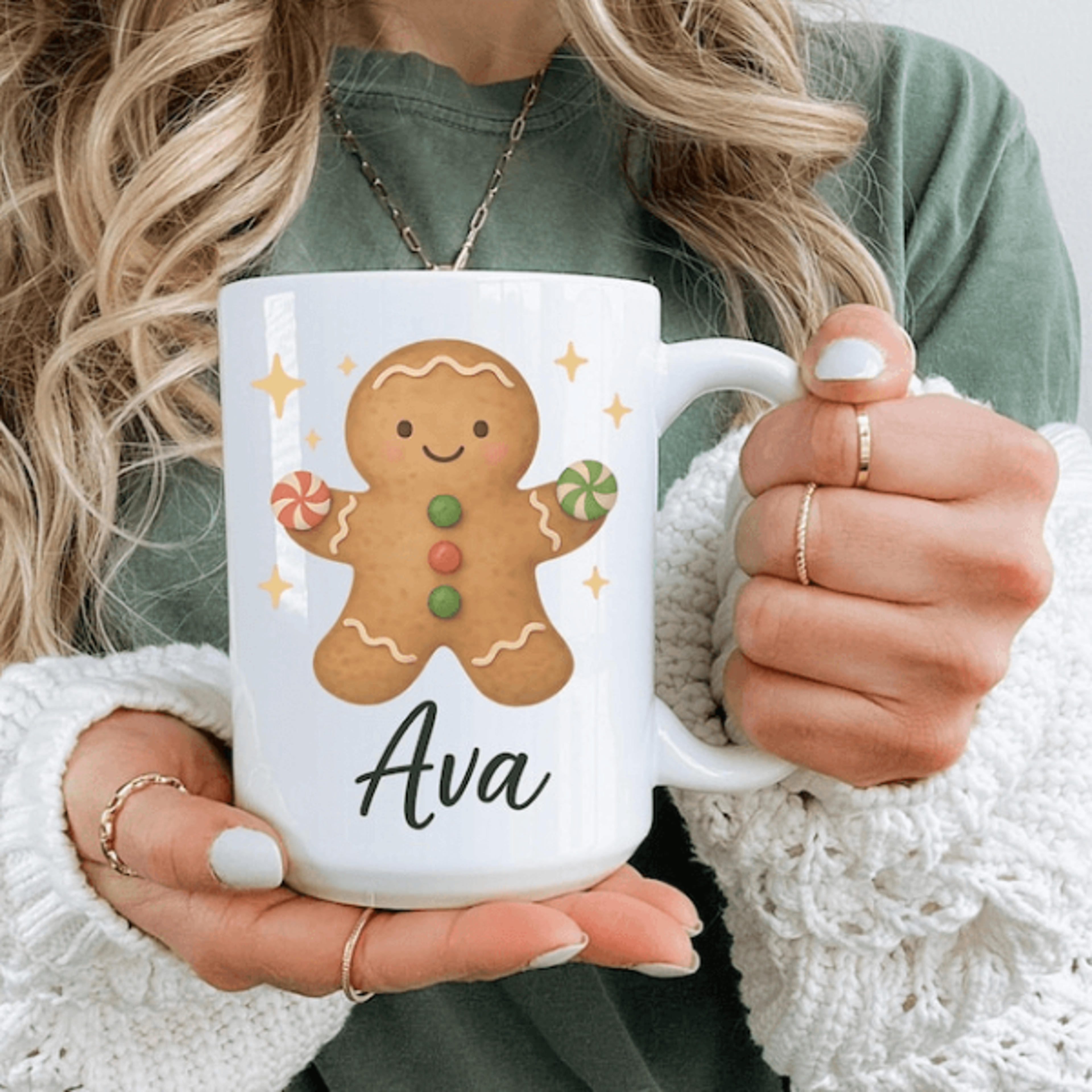 personalized gingerbread mug 15 oz mug, custom name christmas mug, gingerbread man coffee mug, holiday gift for kids & f