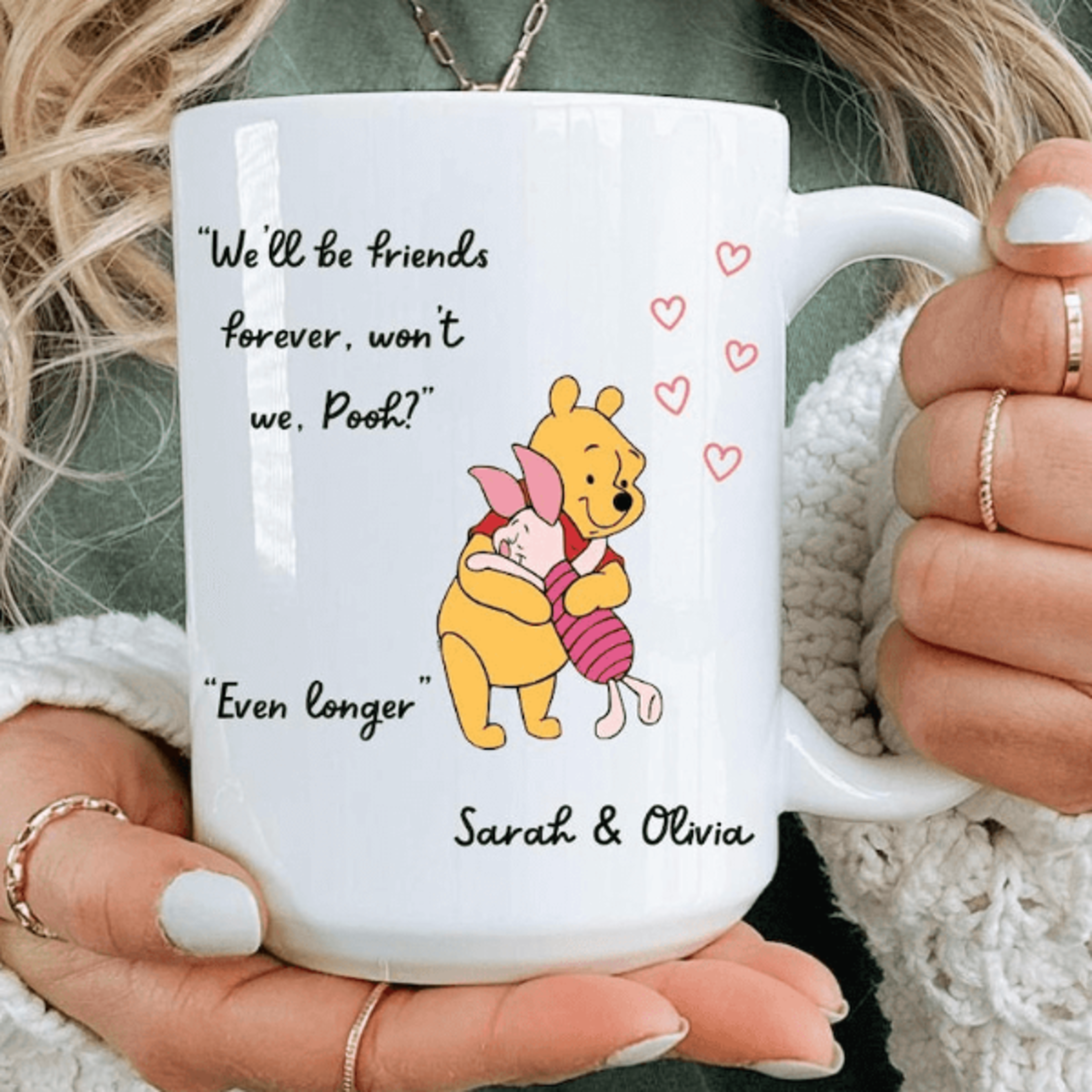 personalized pooh friends forever mug – custom best friend coffee cup with names