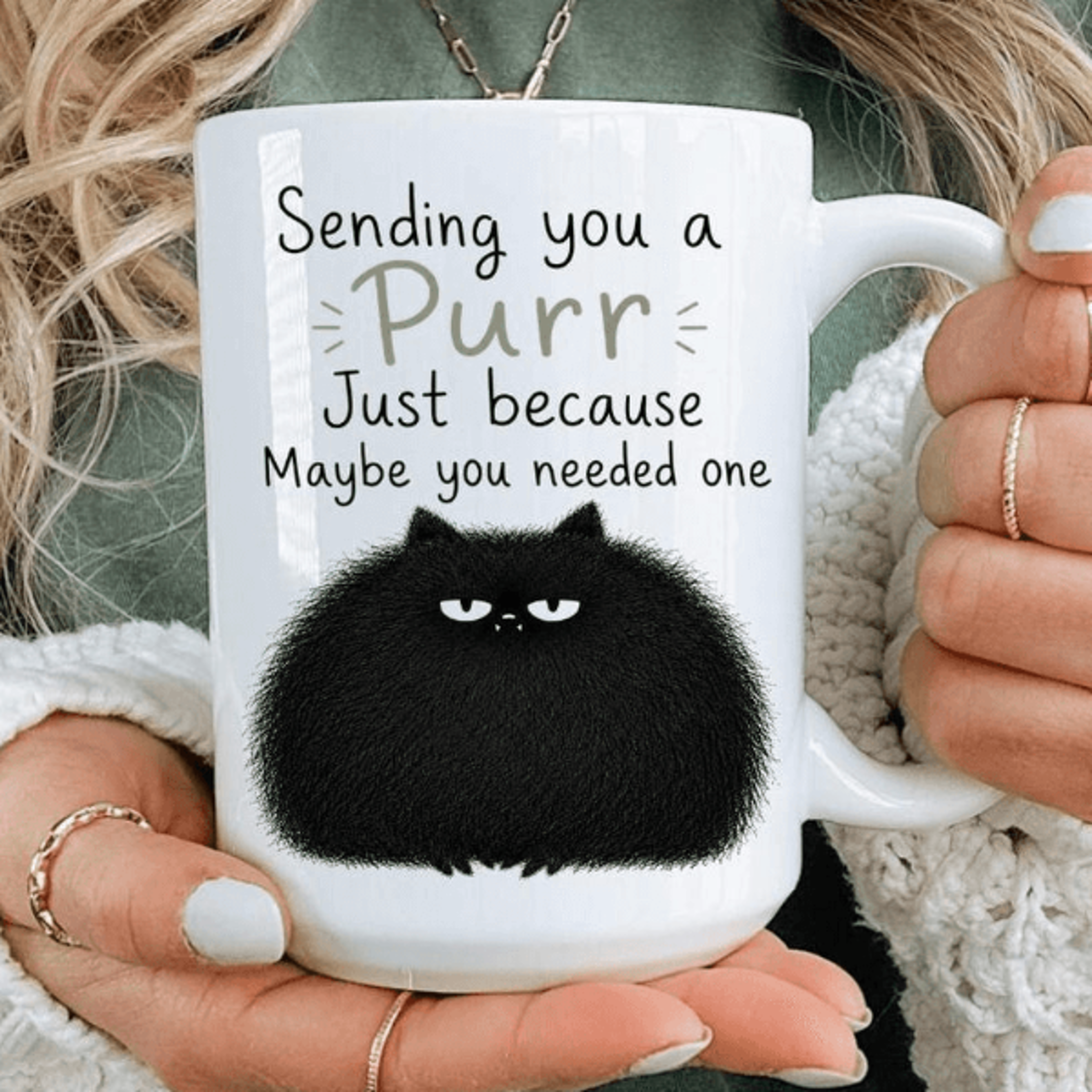 sending you a purr mug – cute black cat encouragement coffee cup for cat lovers