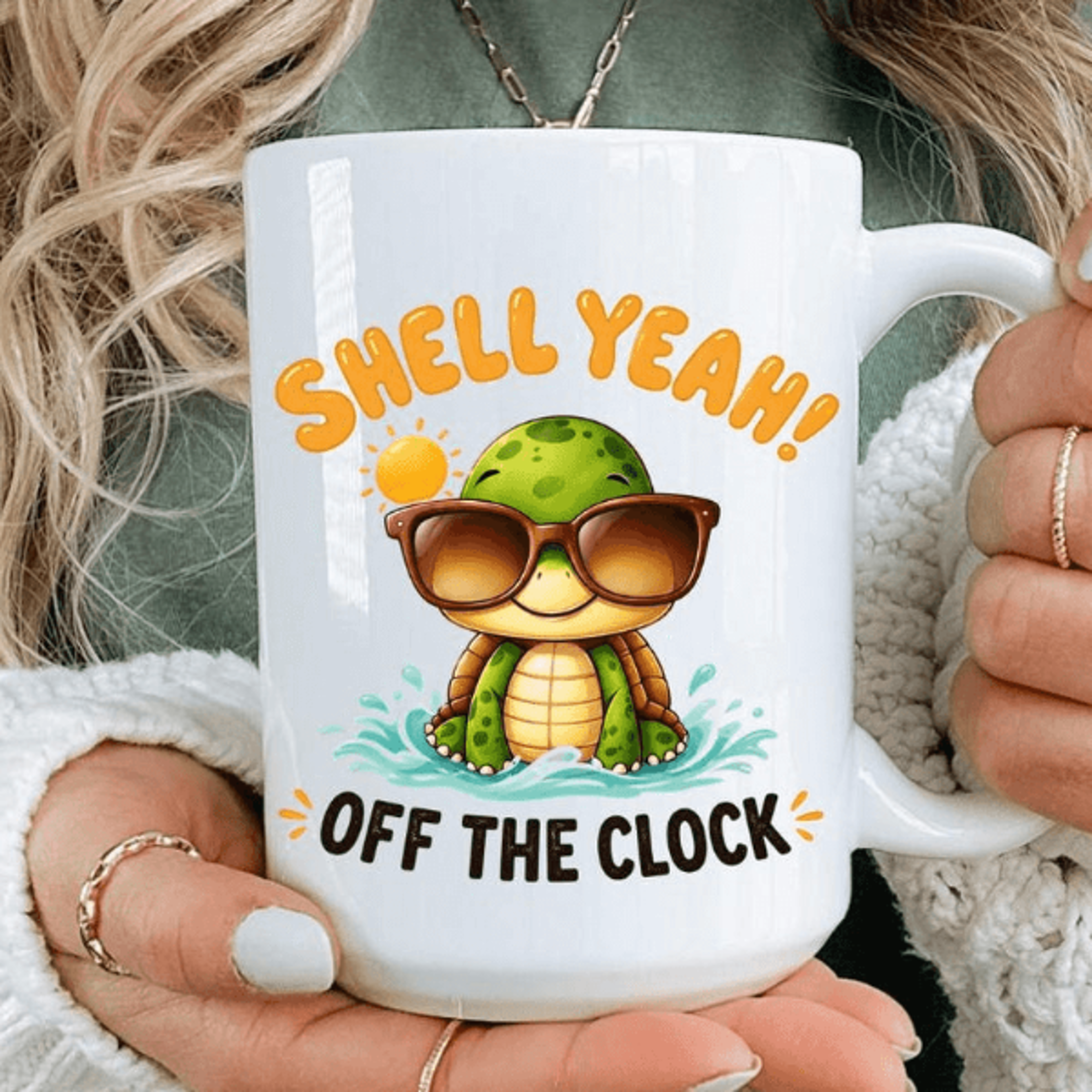 shell yeah off the clock mug – funny beach turtle coffee cup for coworkers and vacation lovers