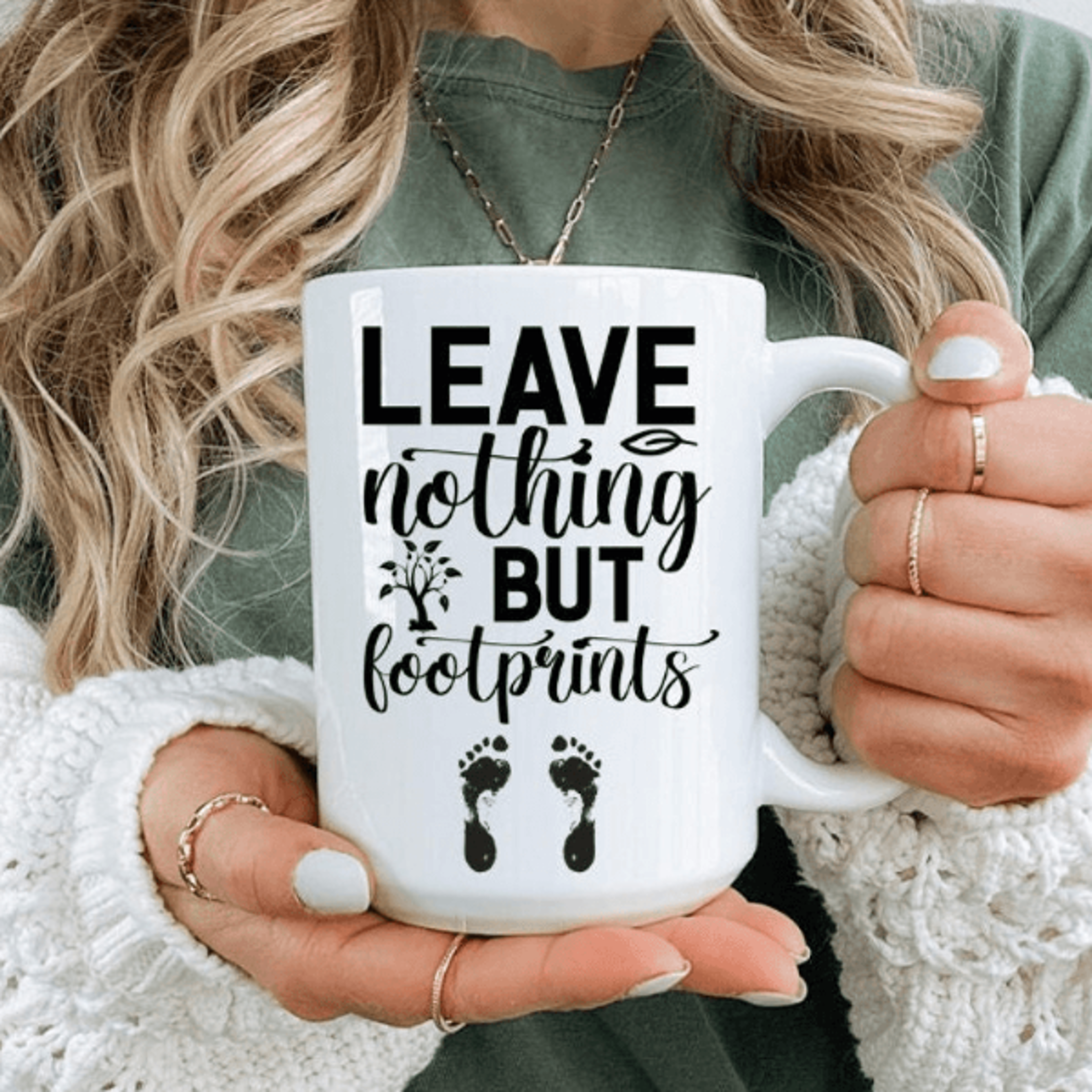 leave nothing but footprints mug – nature inspired hiking coffee cup for outdoor lovers