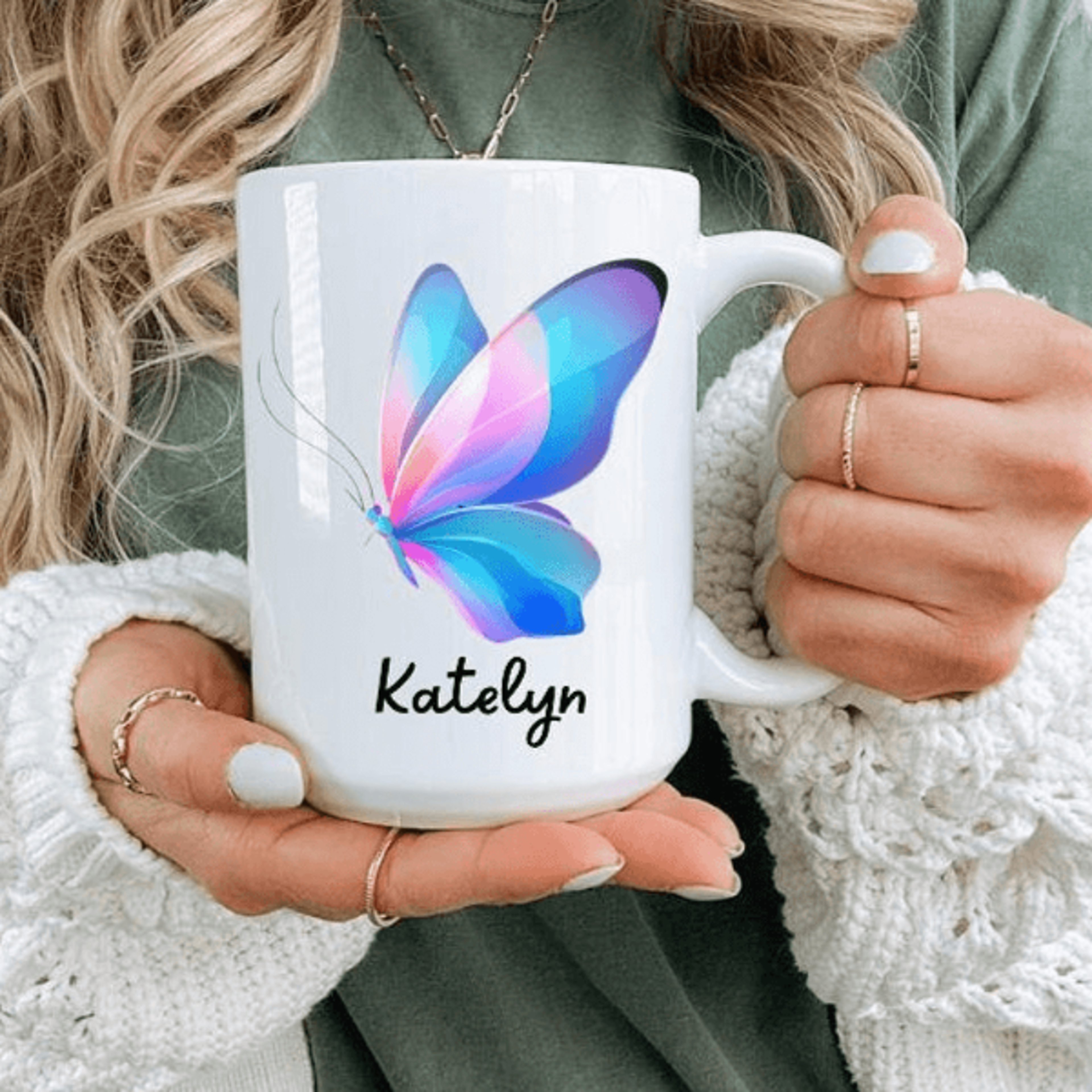 personalized butterfly mug – vibrant custom ceramic tea cup with colorful butterfly design