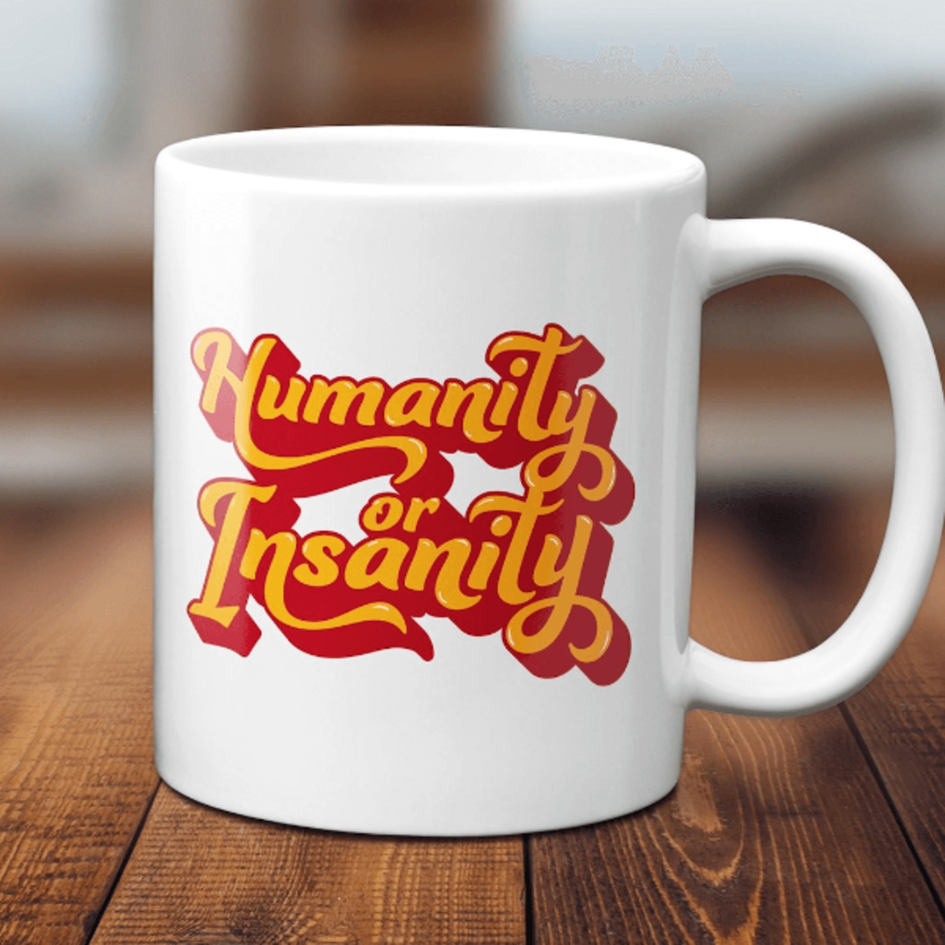 humanity or insanity political humor mug – satirical ceramic coffee cup gift