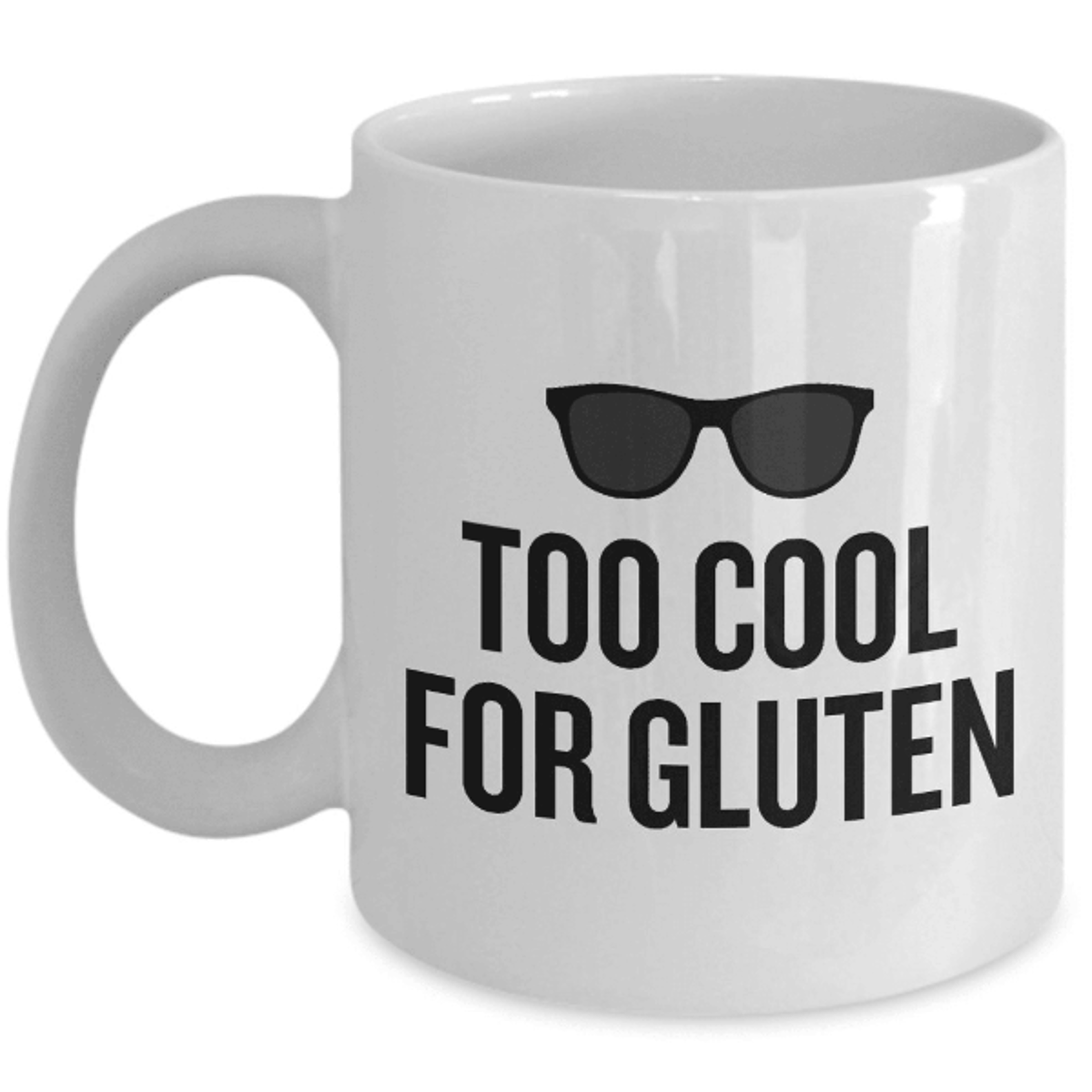 too cool for gluten mug – funny gluten free gift for celiac awareness and healthy living