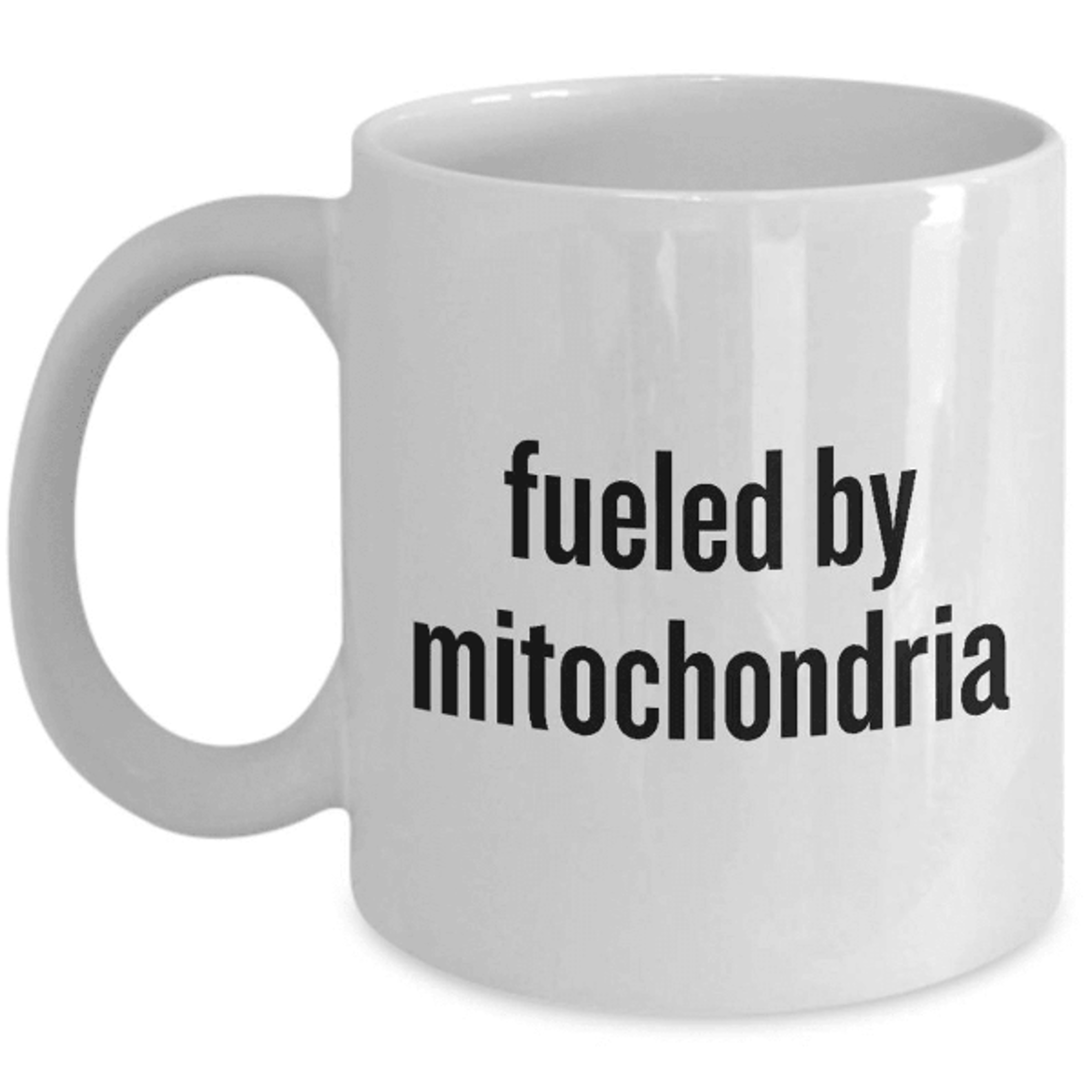 fueled by mitochondria biology mug – funny science gift for biologists, students & teachers