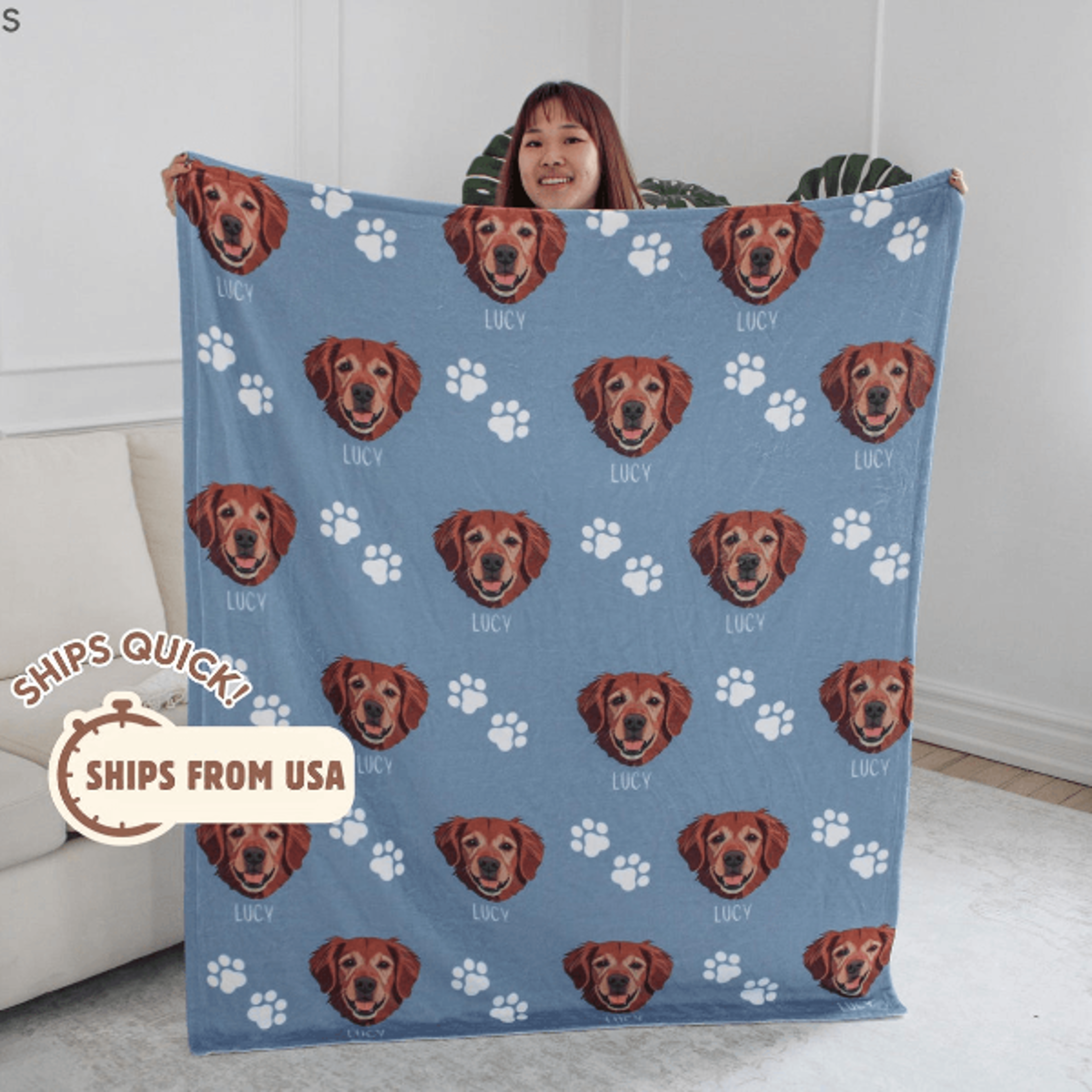custom pet photo blanket with name personalized dog and cat keepsake gift