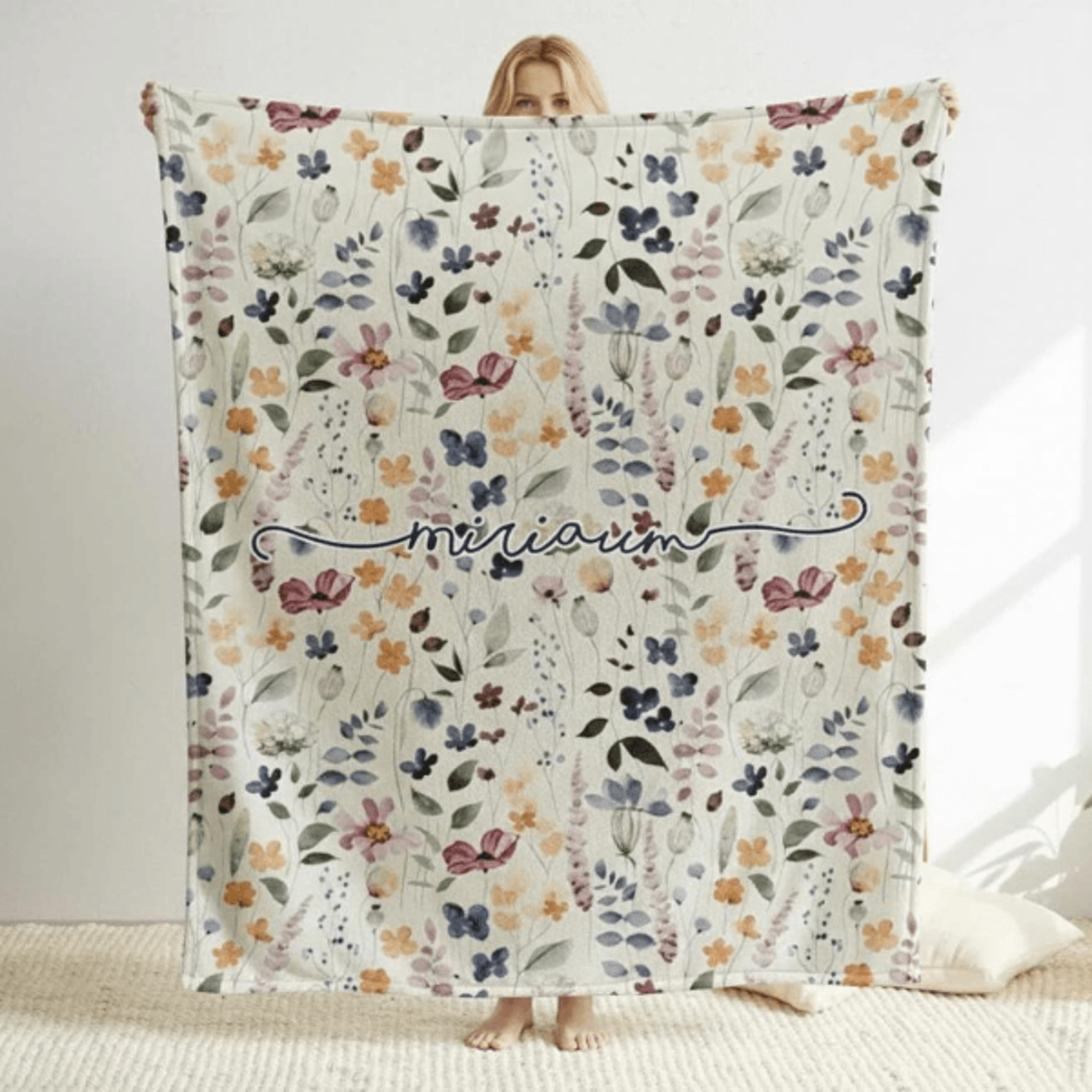 personalized watercolor floral blanket custom name minky and sherpa throw gift