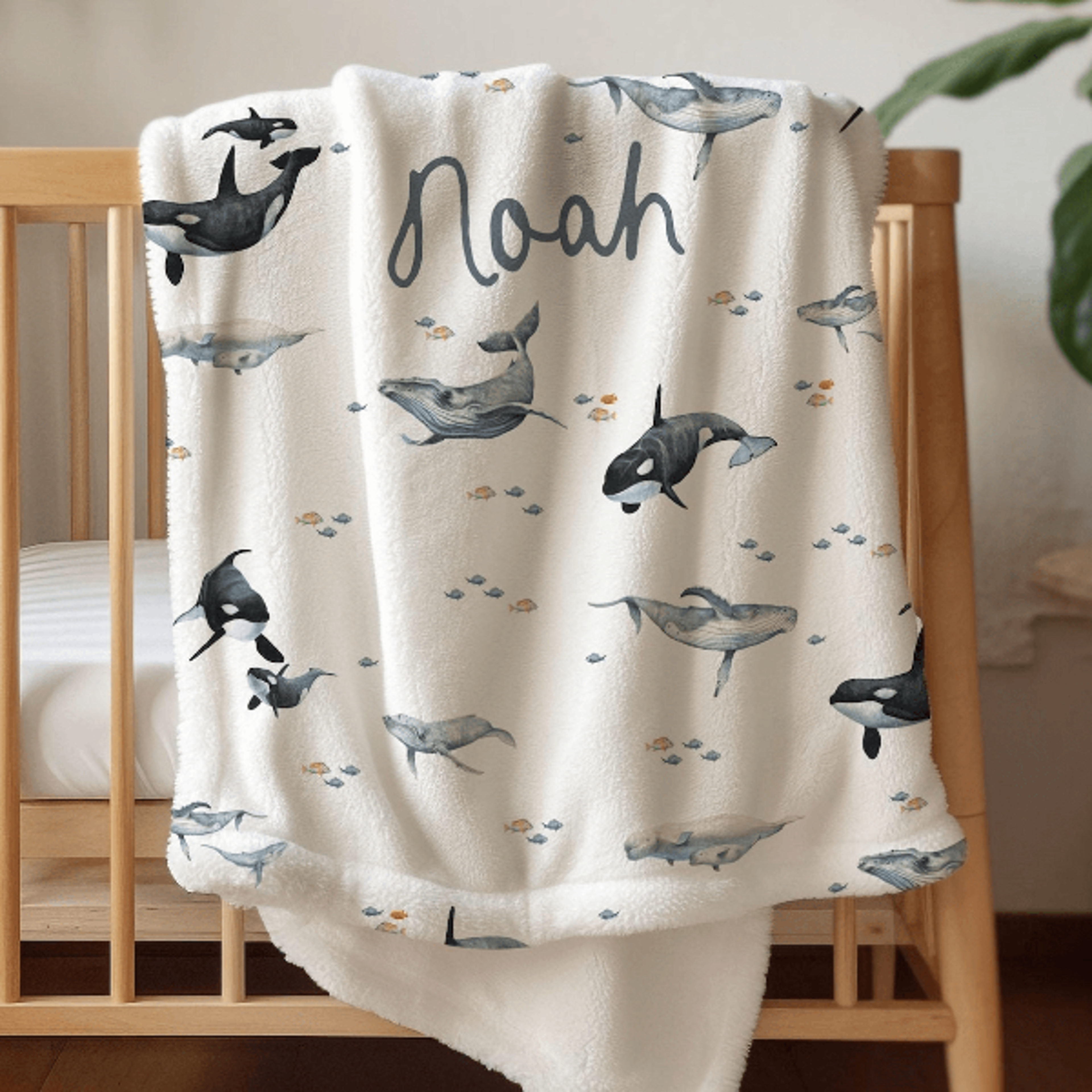 personalized whale name blanket under the sea nursery blanket custom baby boy orca throw