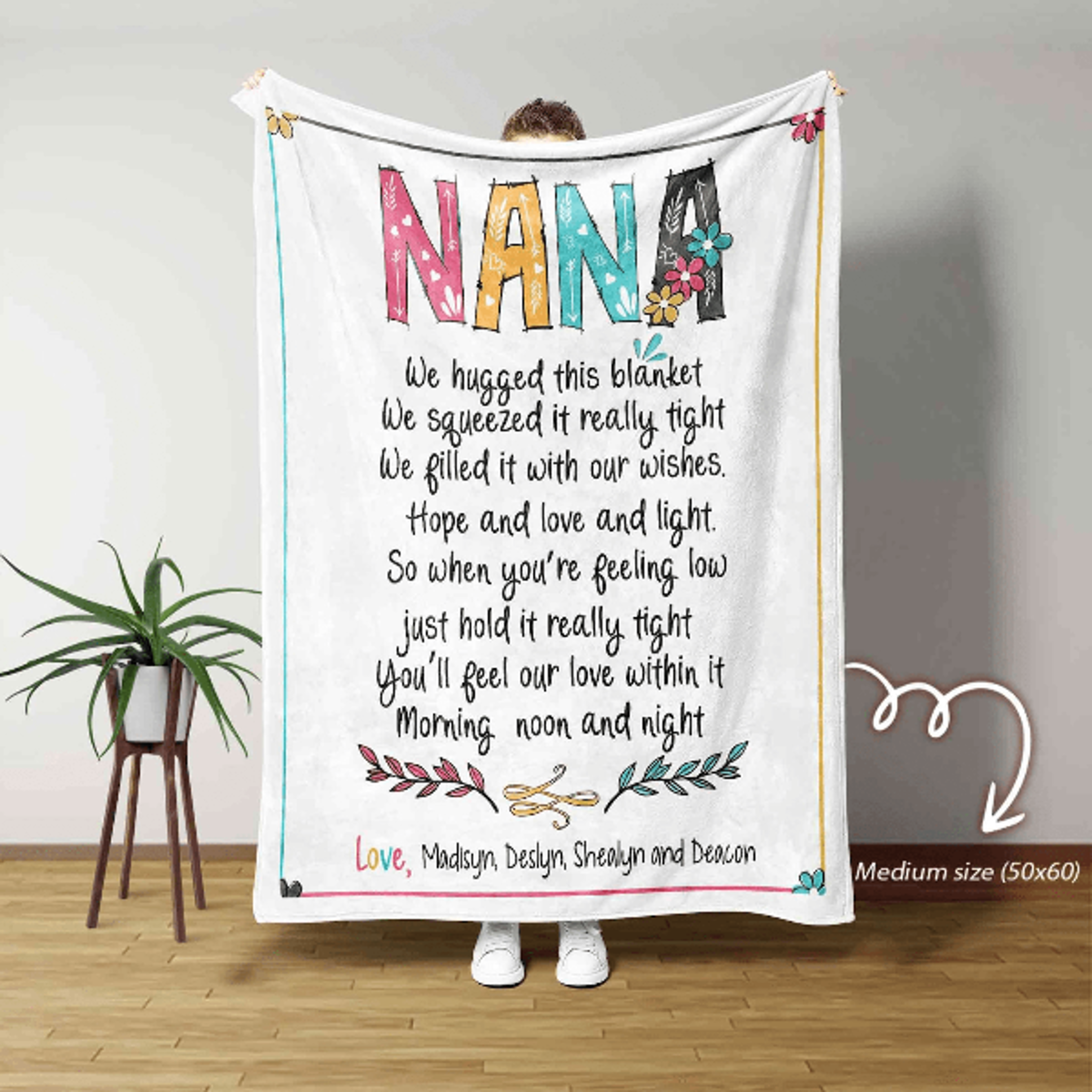 personalized nana blanket with grandkids names custom grandma family throw mother's day gift