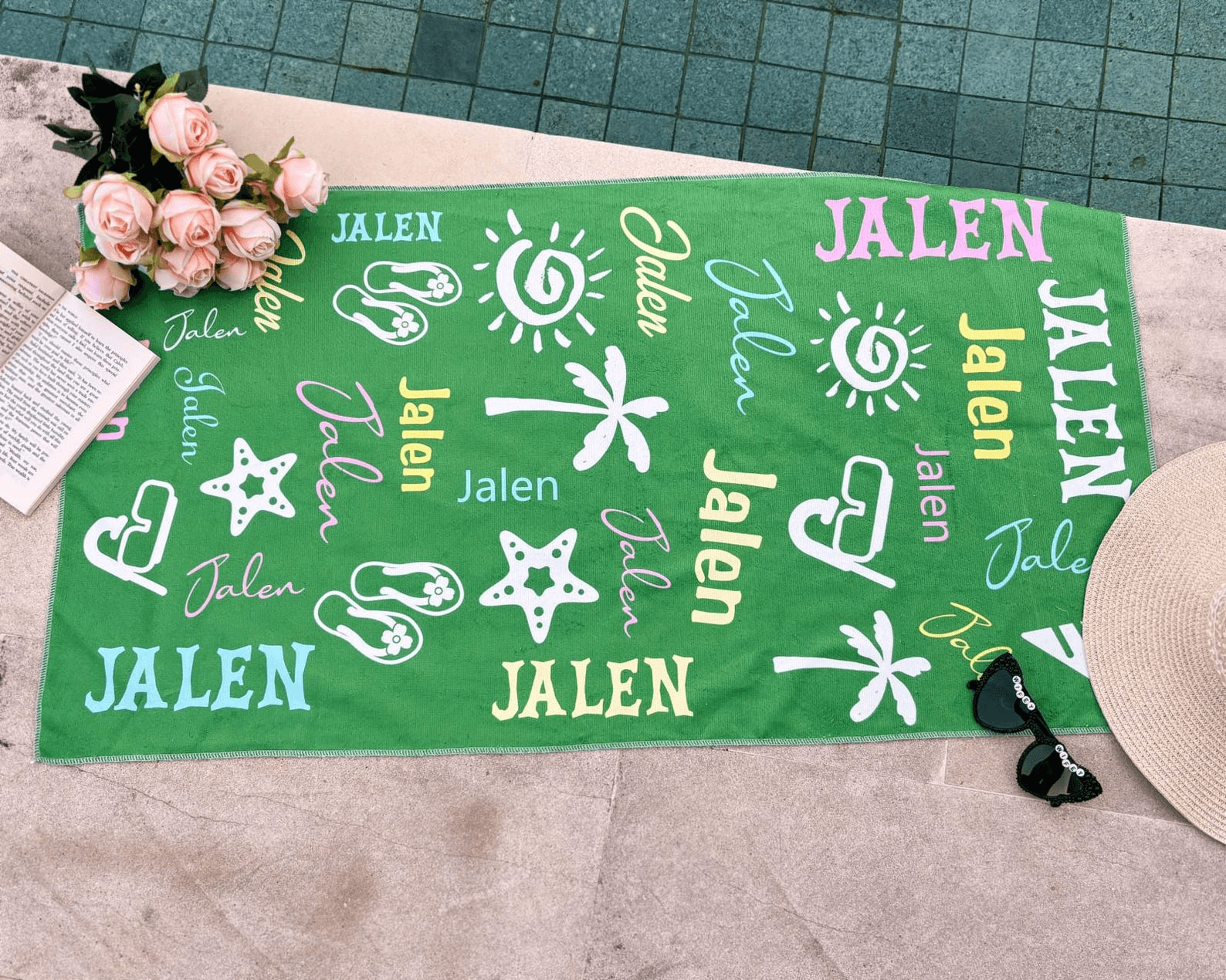 Personalized Stripe Beach Towel With Name  Preppy Pool  Bridal Party Towel For Summer Vacations 2