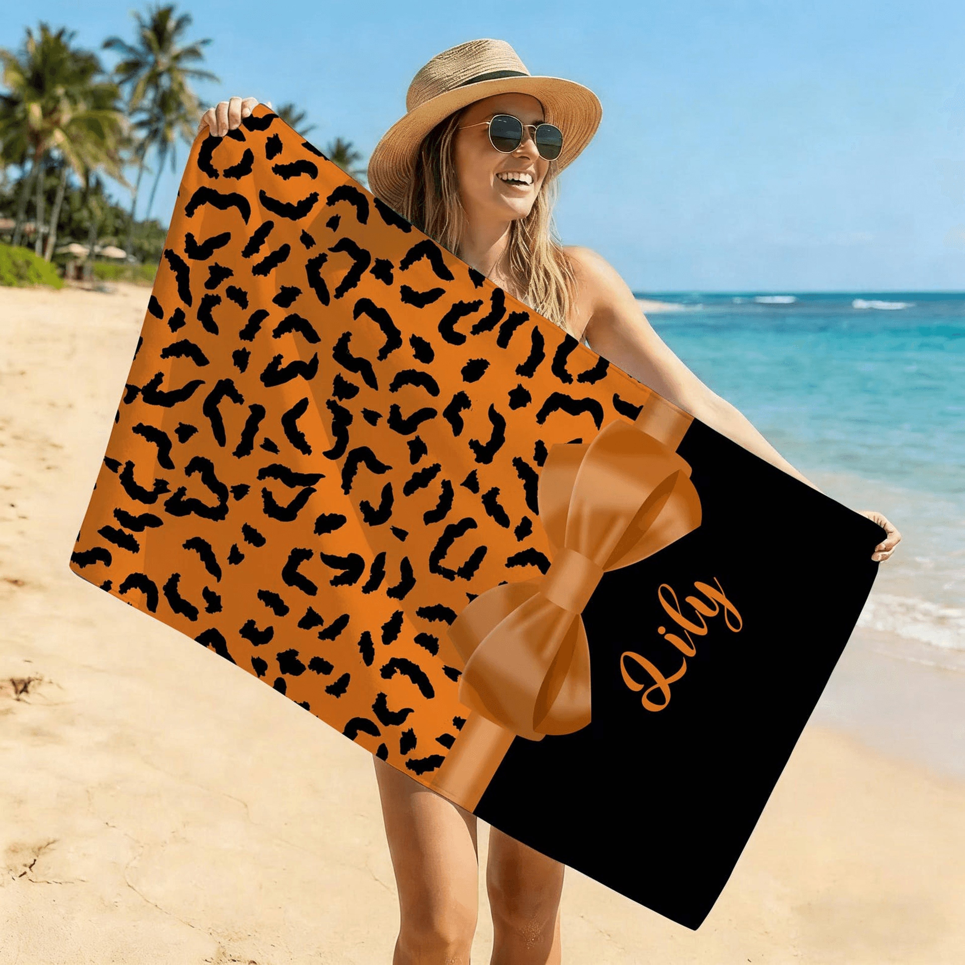 Personalized Leopard Beach Towel With Custom Name For Summer Vacations 2