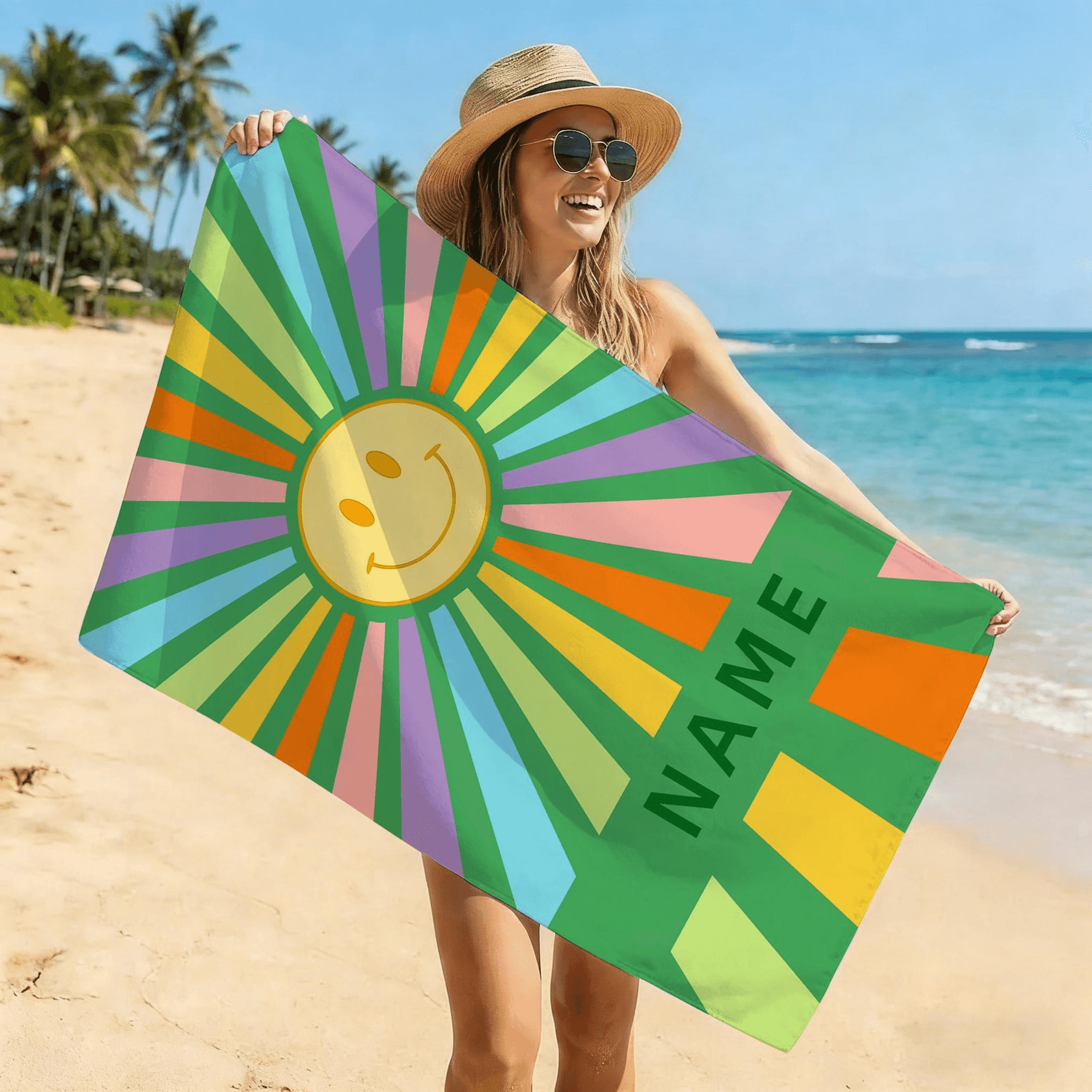 Personalized Sun Print Beach Towel With Custom Name For Summer Vacations 1
