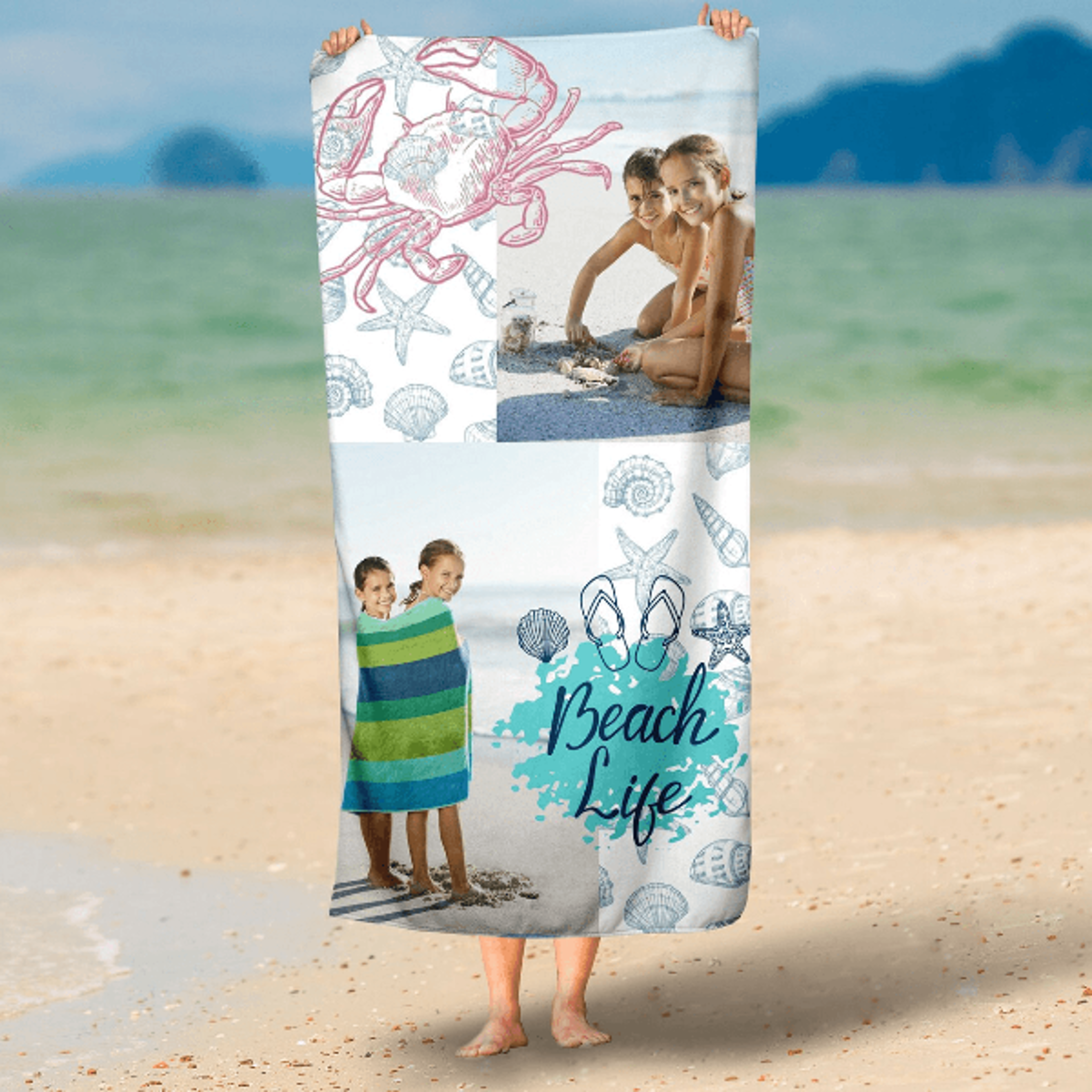 personalized photo beach towel with custom pictures – beach life memory gift for family