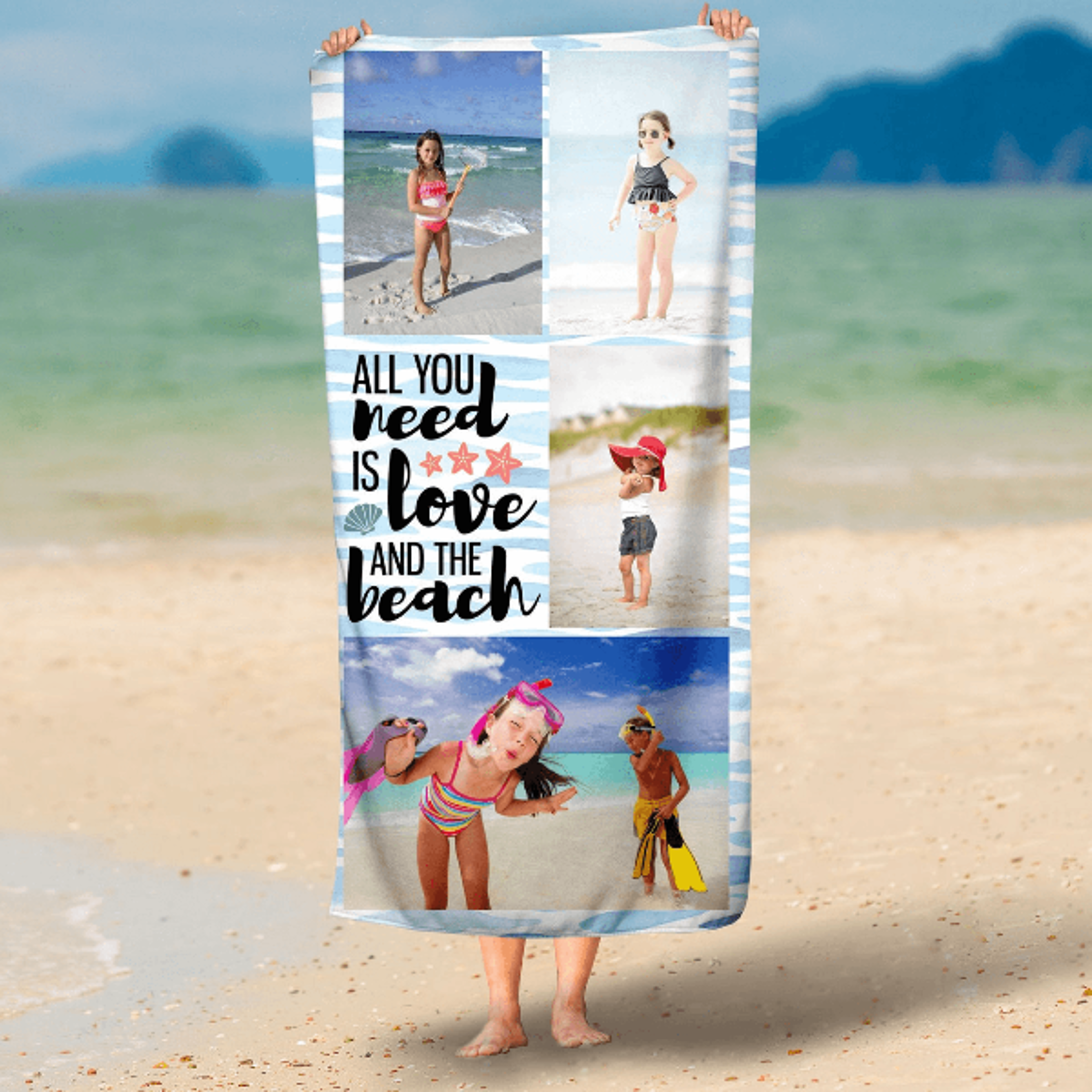 personalized photo collage beach towel with custom pictures – family memory pool beach gift