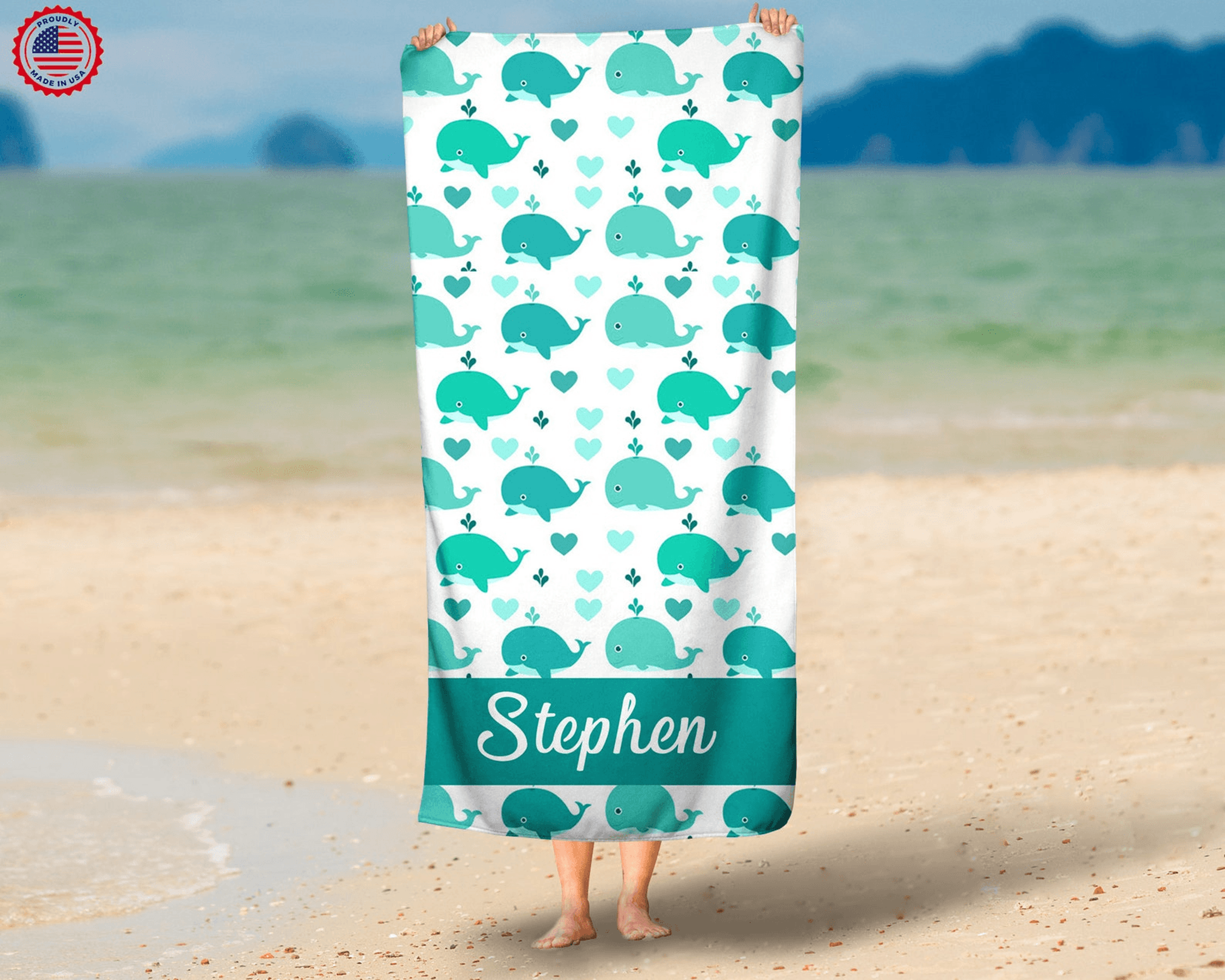 Personalized Whale Beach Towel With Custom Name  Cute Ocean Kids Pool  Beach Towel 2