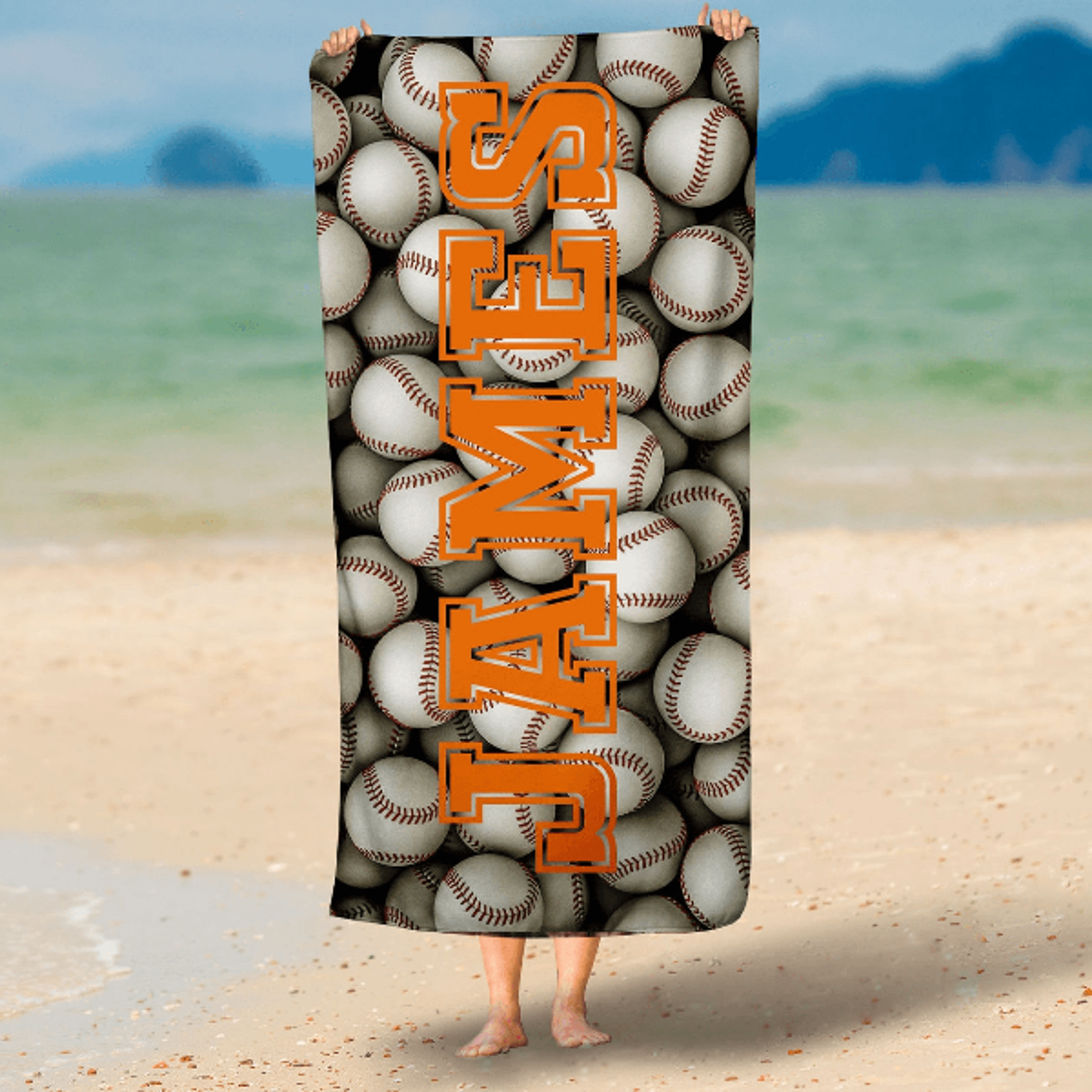 personalized baseball beach towel with name – custom kids sports pool towel team gift