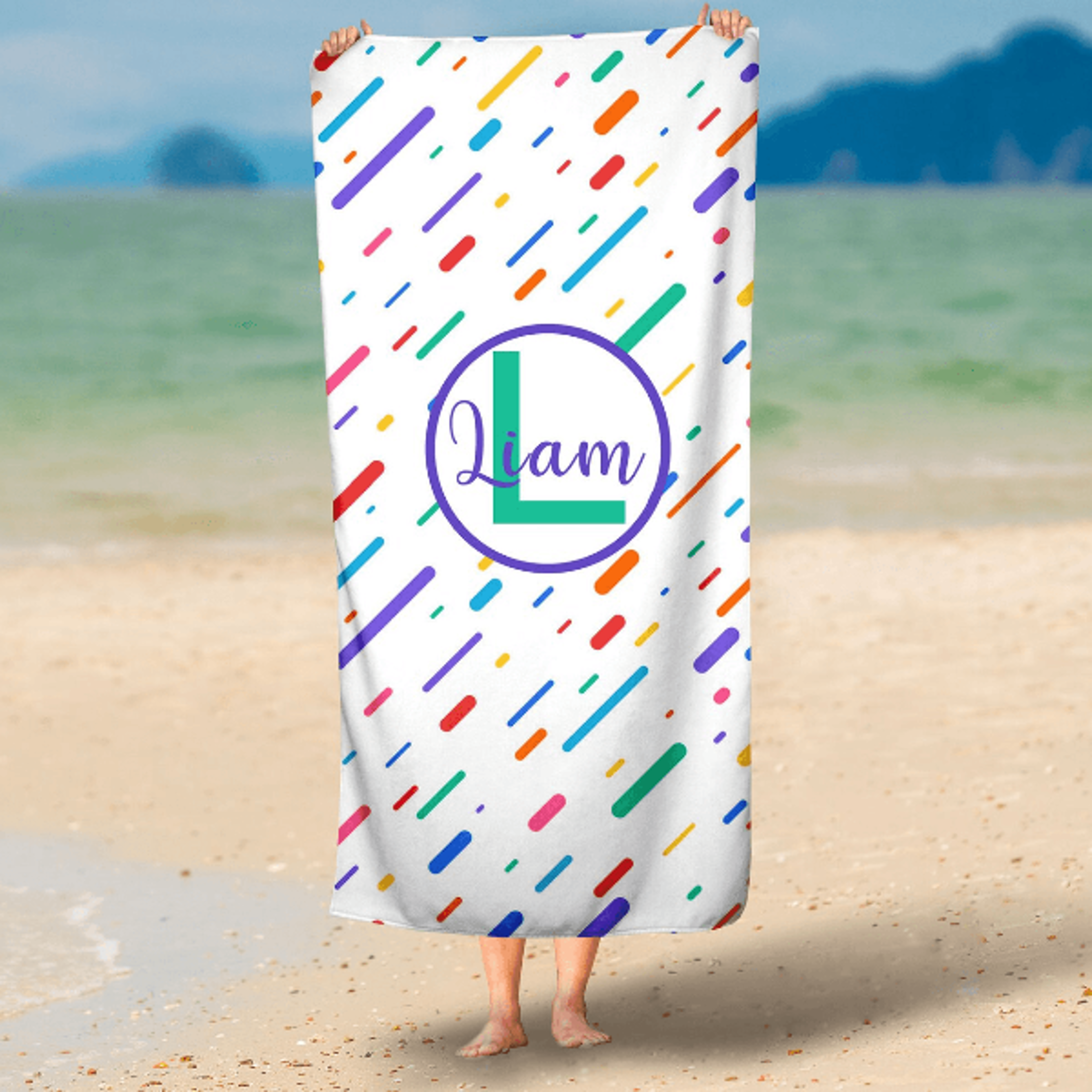 personalized striped beach towel with name – custom kids sports pool towel baby gift
