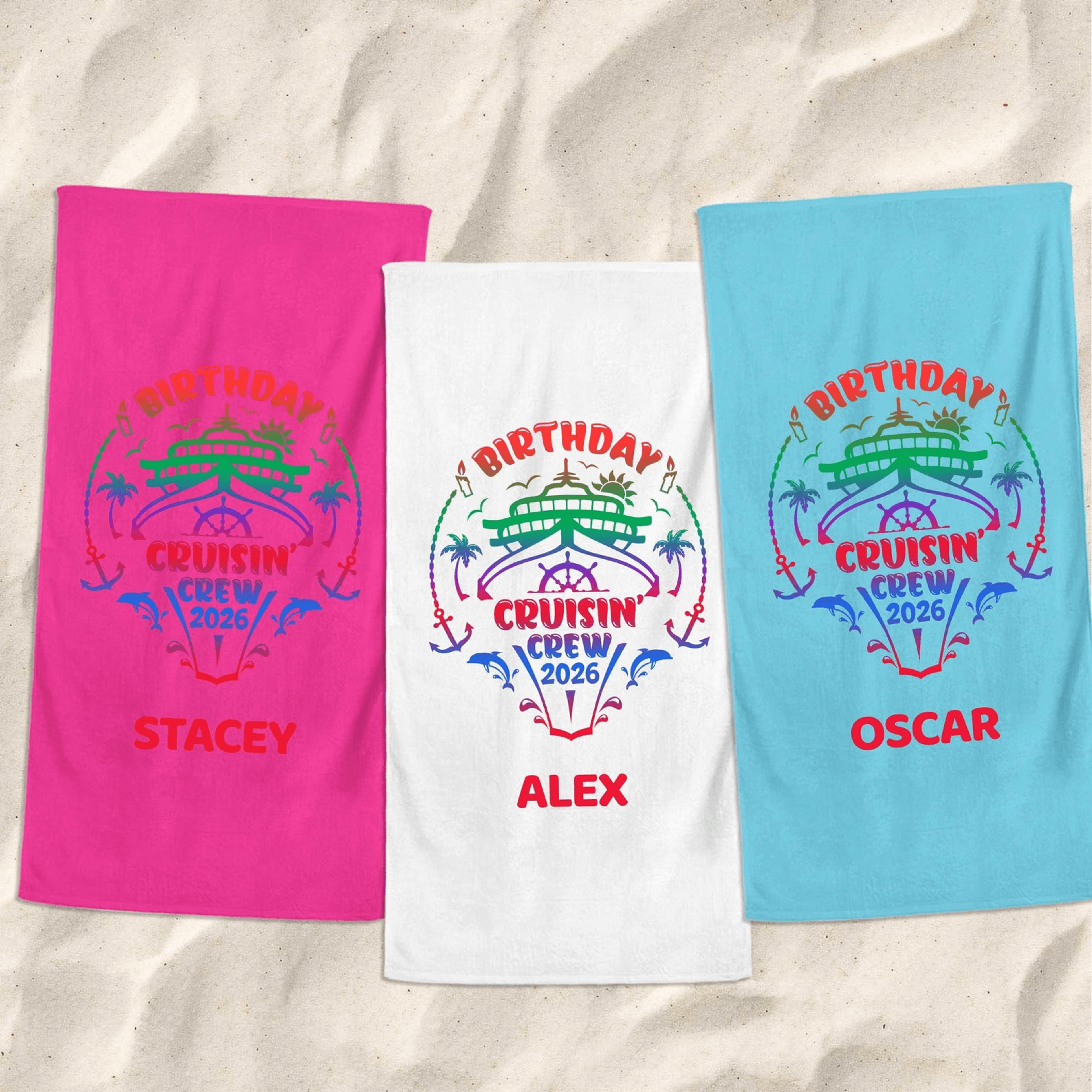 personalized cousin crew 2026 beach towel with custom name family vacation gift
