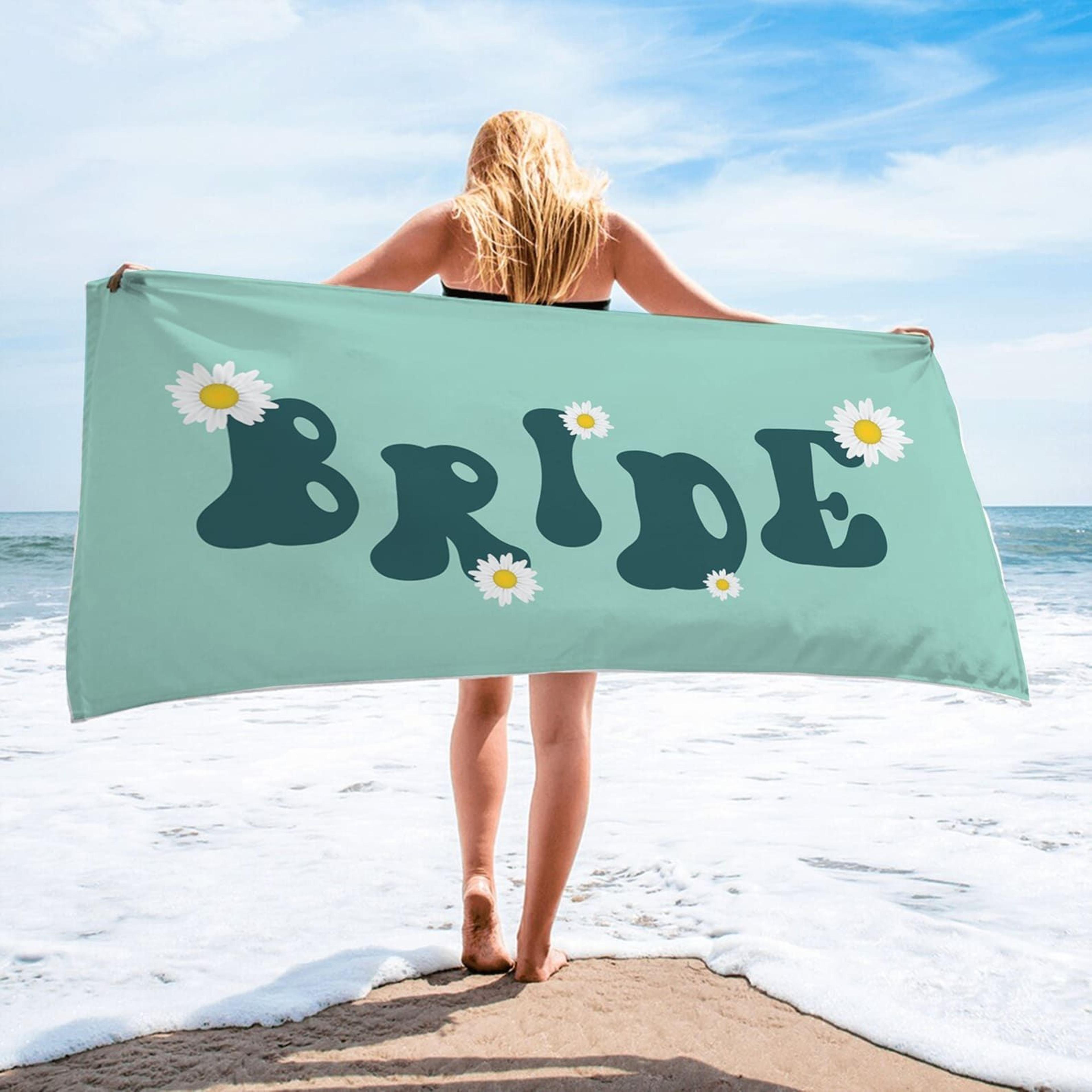 personalized groovy daisy beach towel retro bride squad pool towel gift