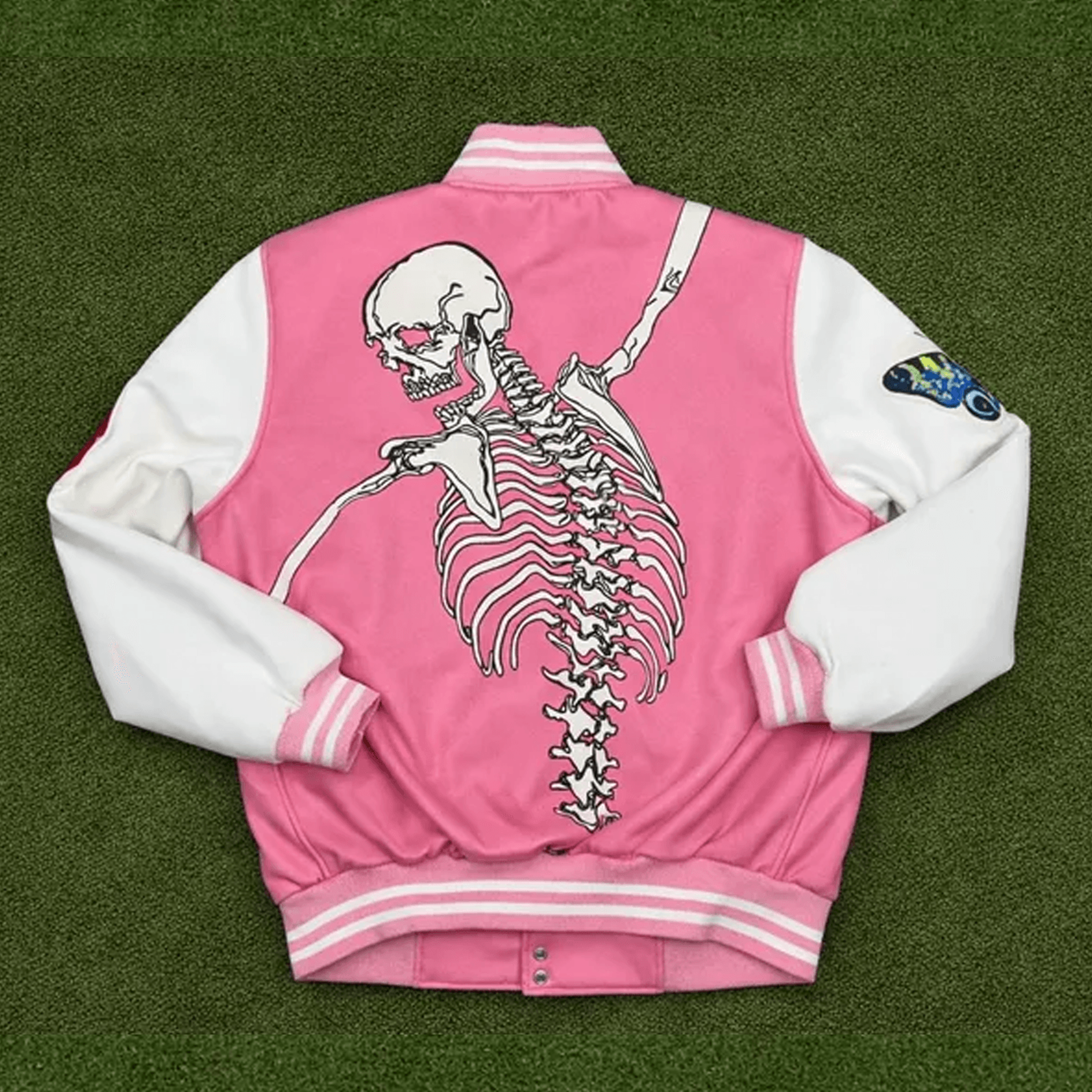 Unisex Halloween Varsity Jacket Pink Skeleton Skull Bone Jacket Spooky Gothic Halloween Jacket Hall 1