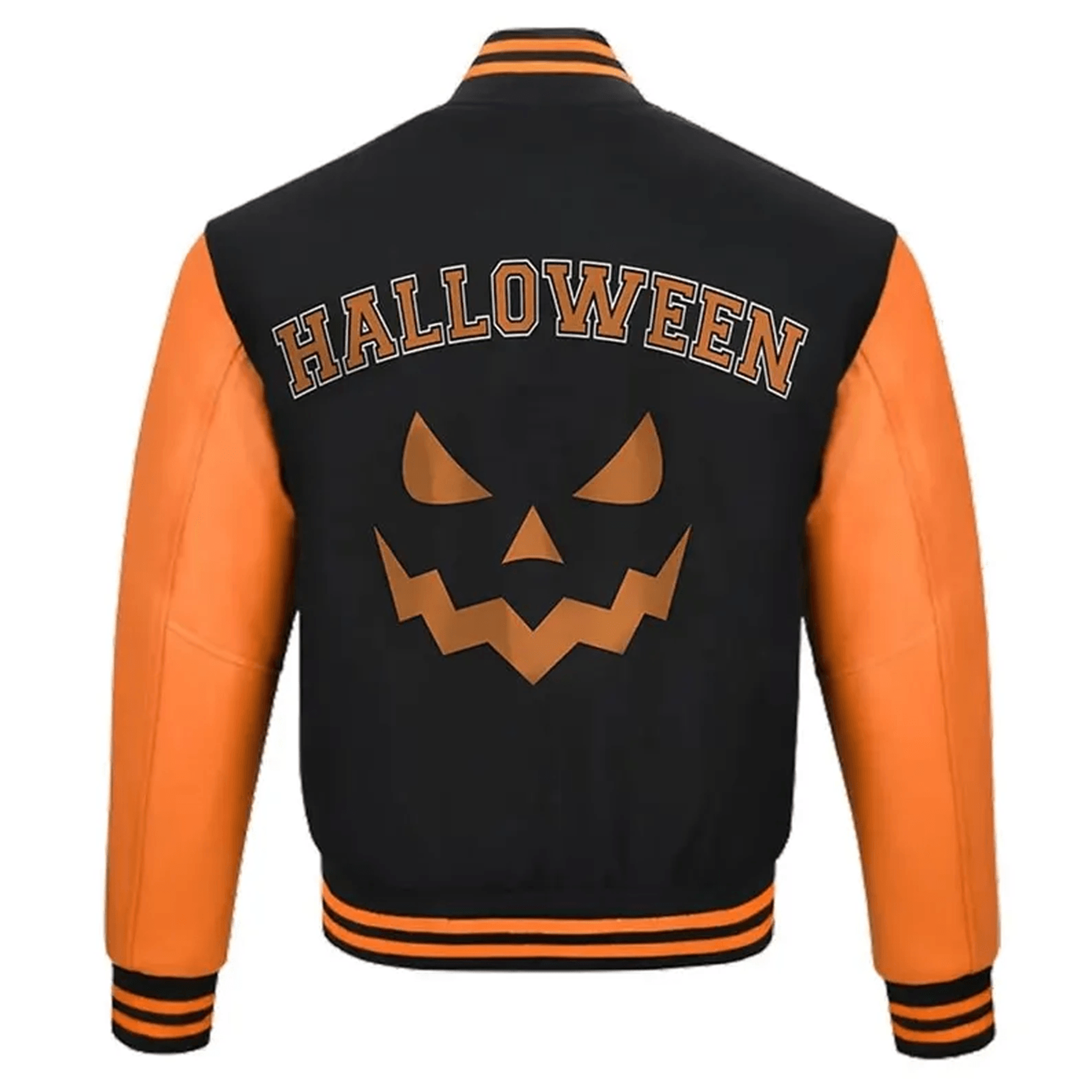 Unisex Halloween Varsity Jacket Jack O Lantern Pumpkin Jacket Black Orange Spooky Halloween Jacket  1