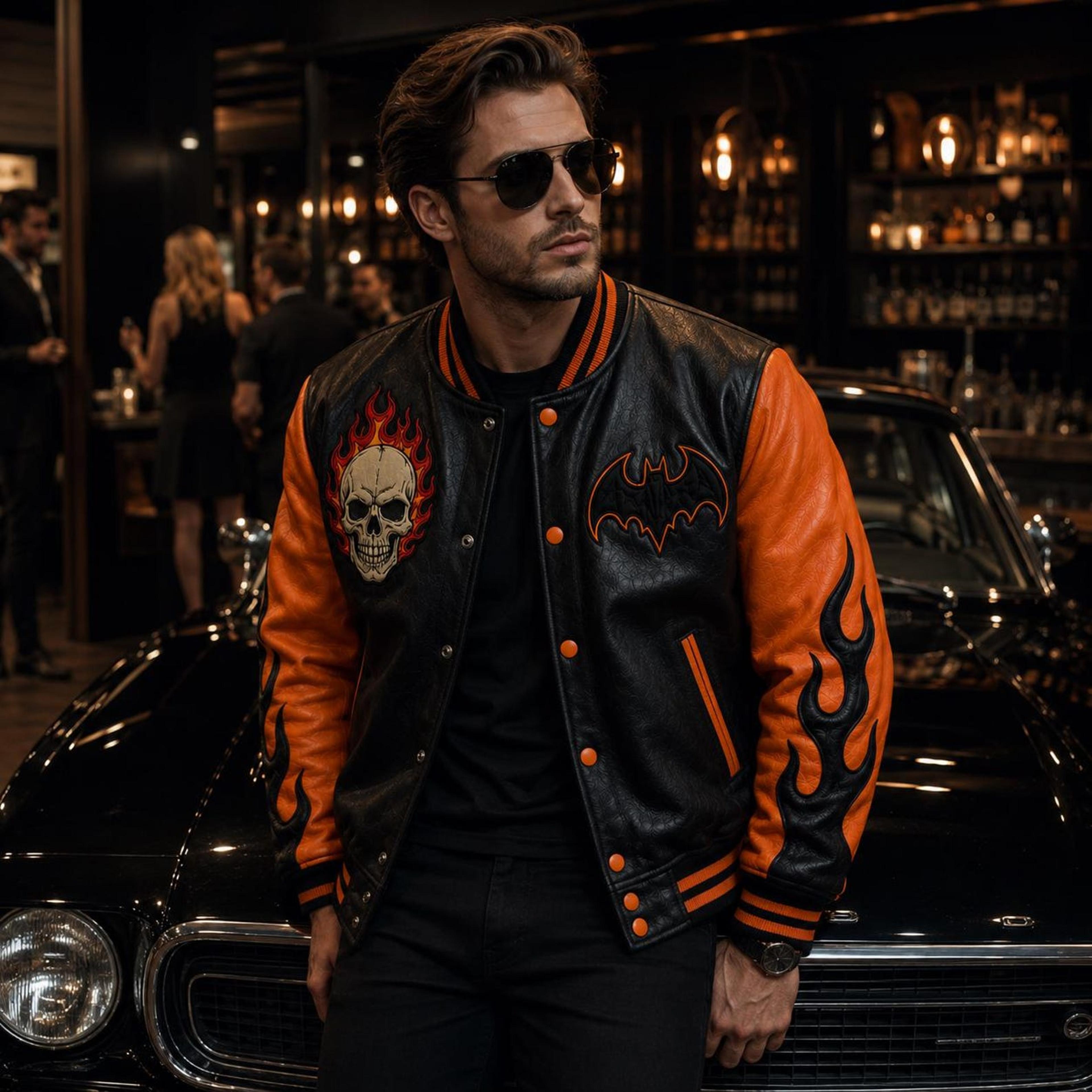 unisex halloween varsity jacket, gothic skull horror graphic, dark spooky skeleton style jacket, halloween gift