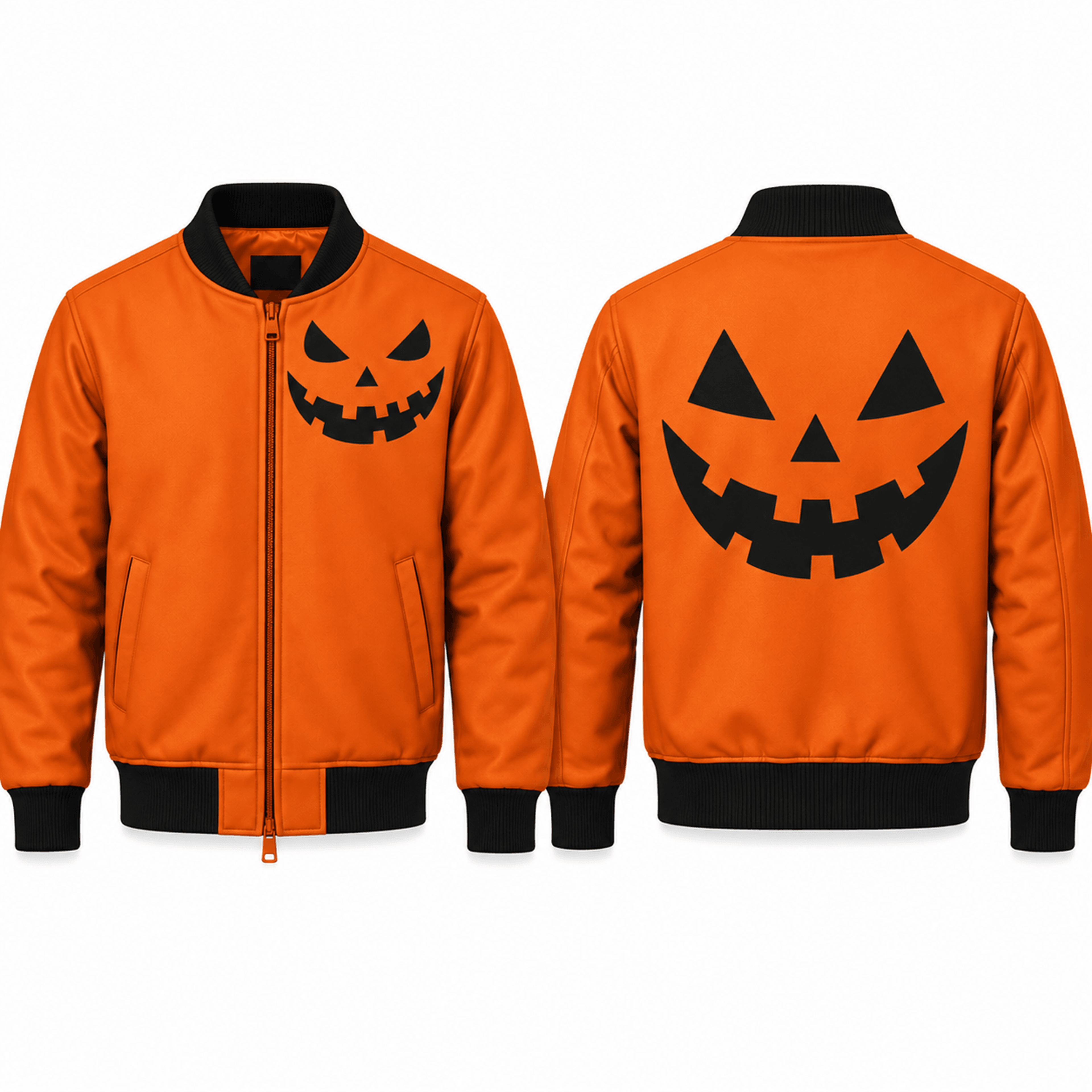 unisex jack o lantern varsity jacket, orange halloween pumpkin face printed spooky costume jacket for adults