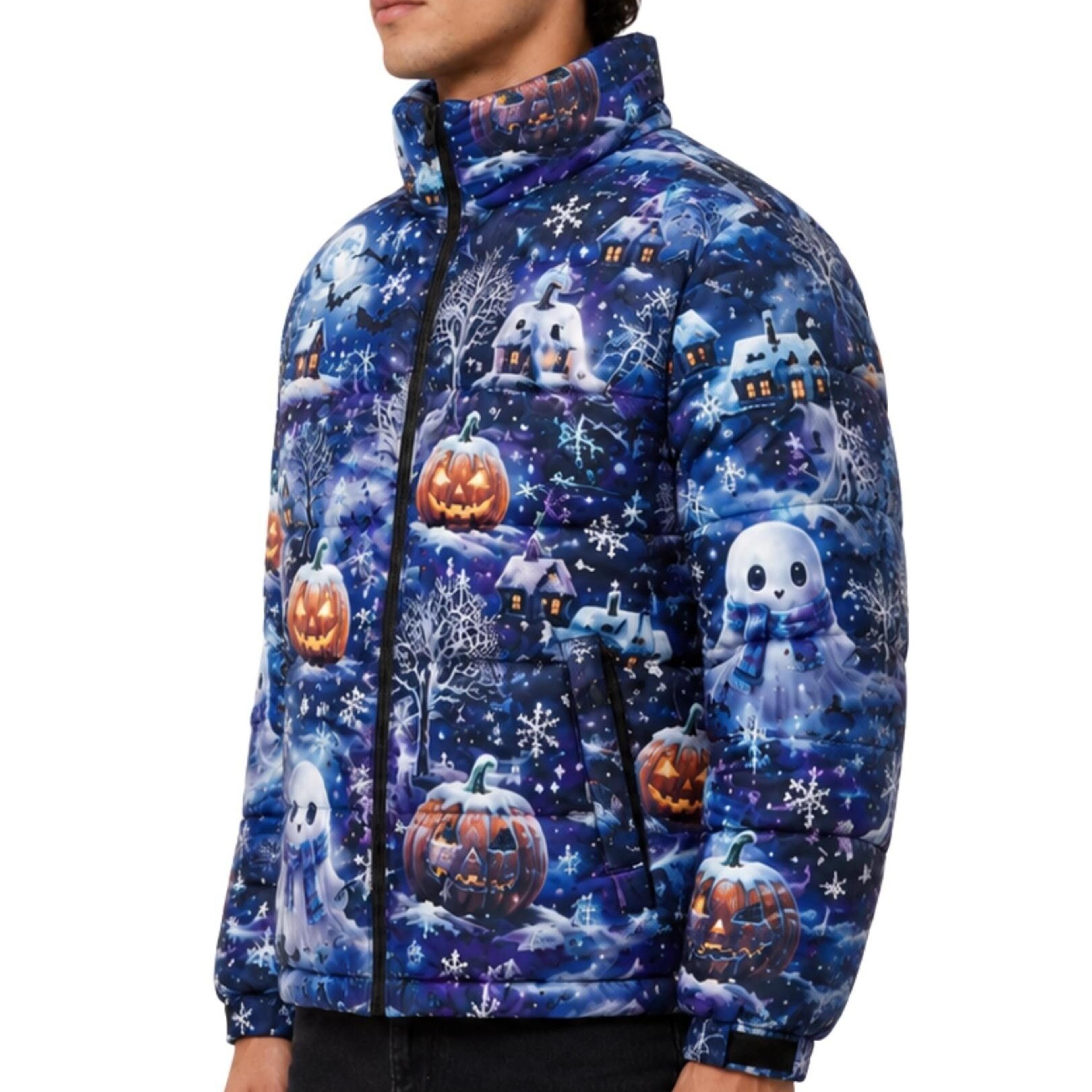 spooky winter jacket puffer jacket for him and her ghost pumpkin quilted jacket unisex printed outerwear halloween gifts