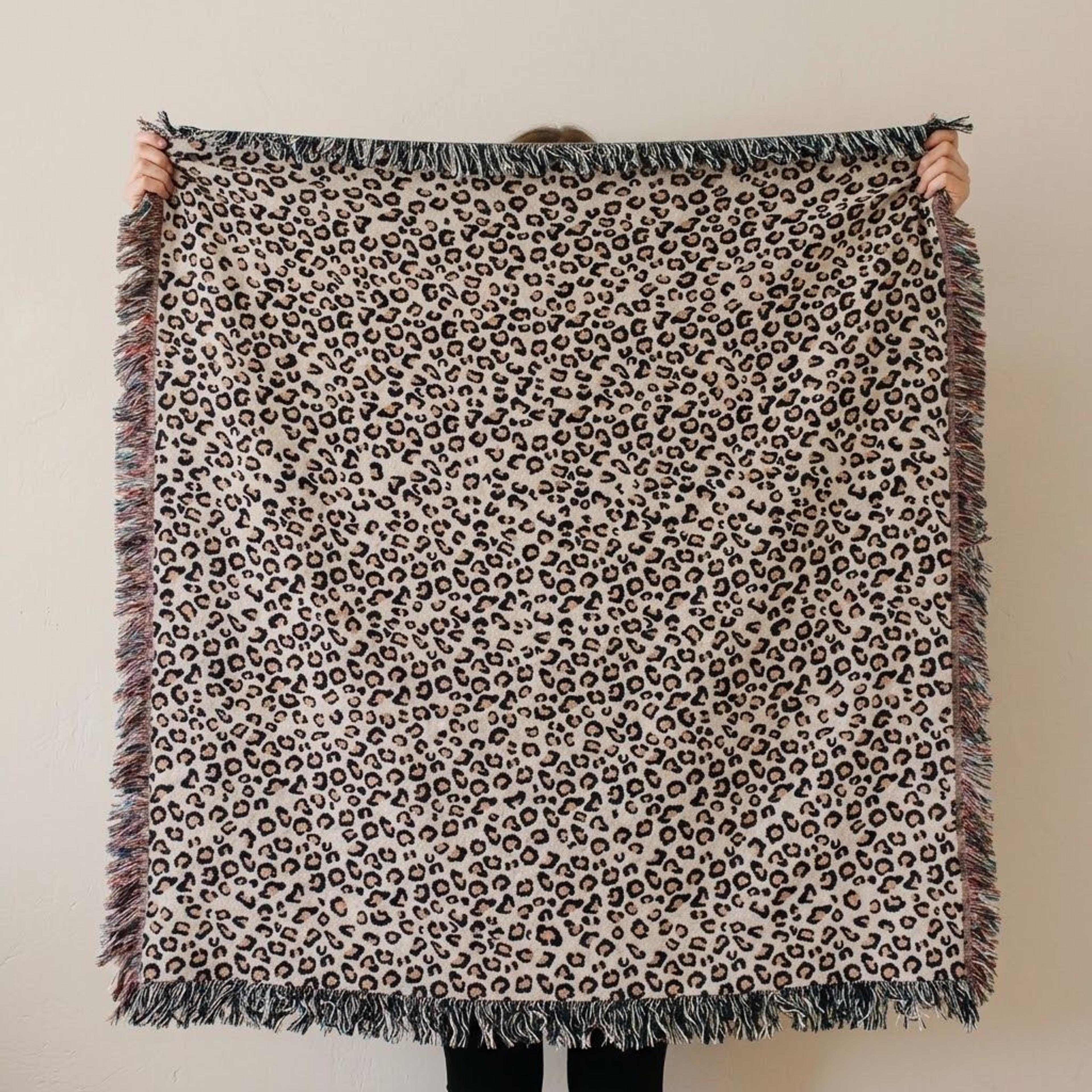 leopard print woven blanket, cheetah animal print throw, neutral safari blanket, wild cat home decor, boho gift for