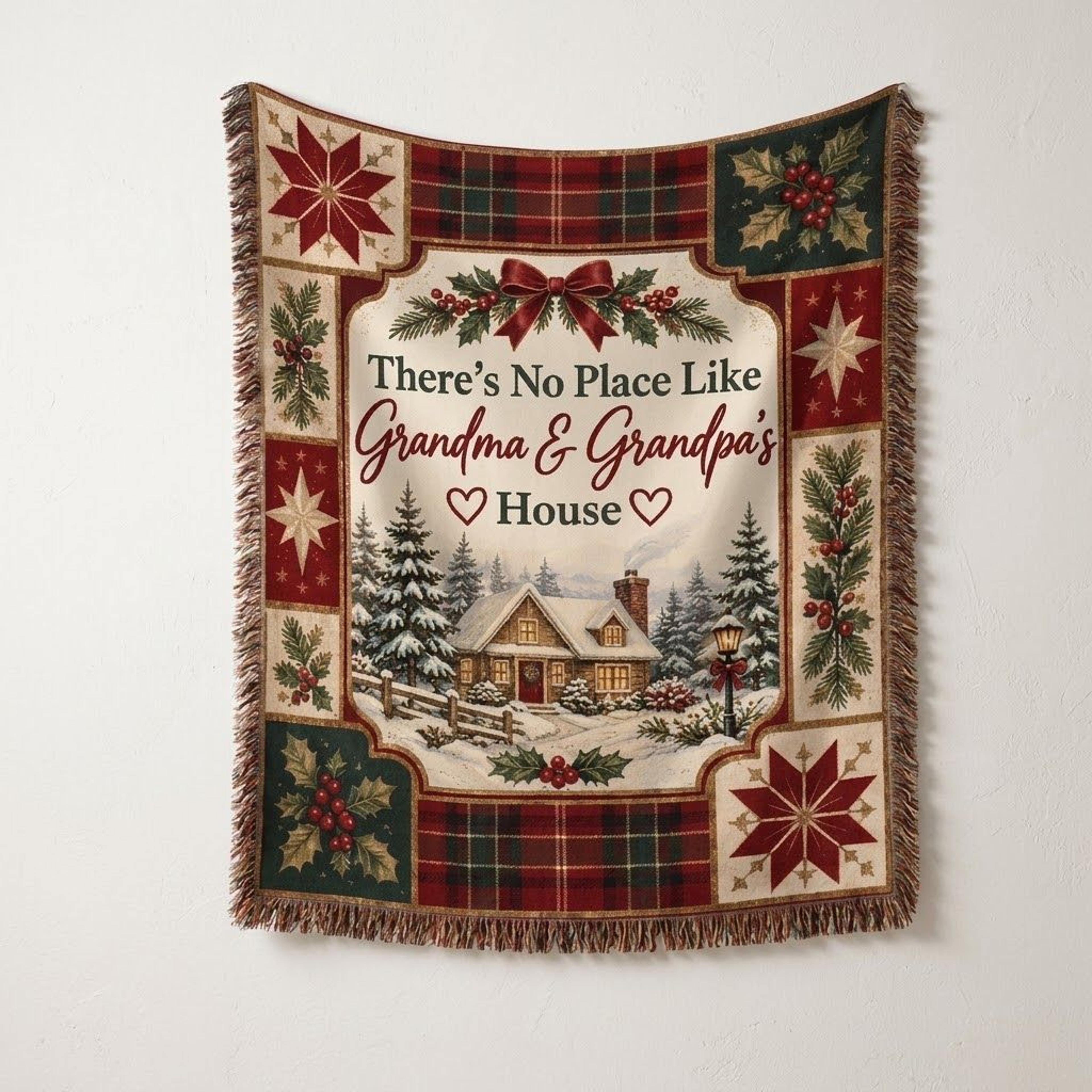 grandma and grandpa christmas woven blanket, cozy holiday cabin throw, grandparents gift, rustic farmhouse christmas