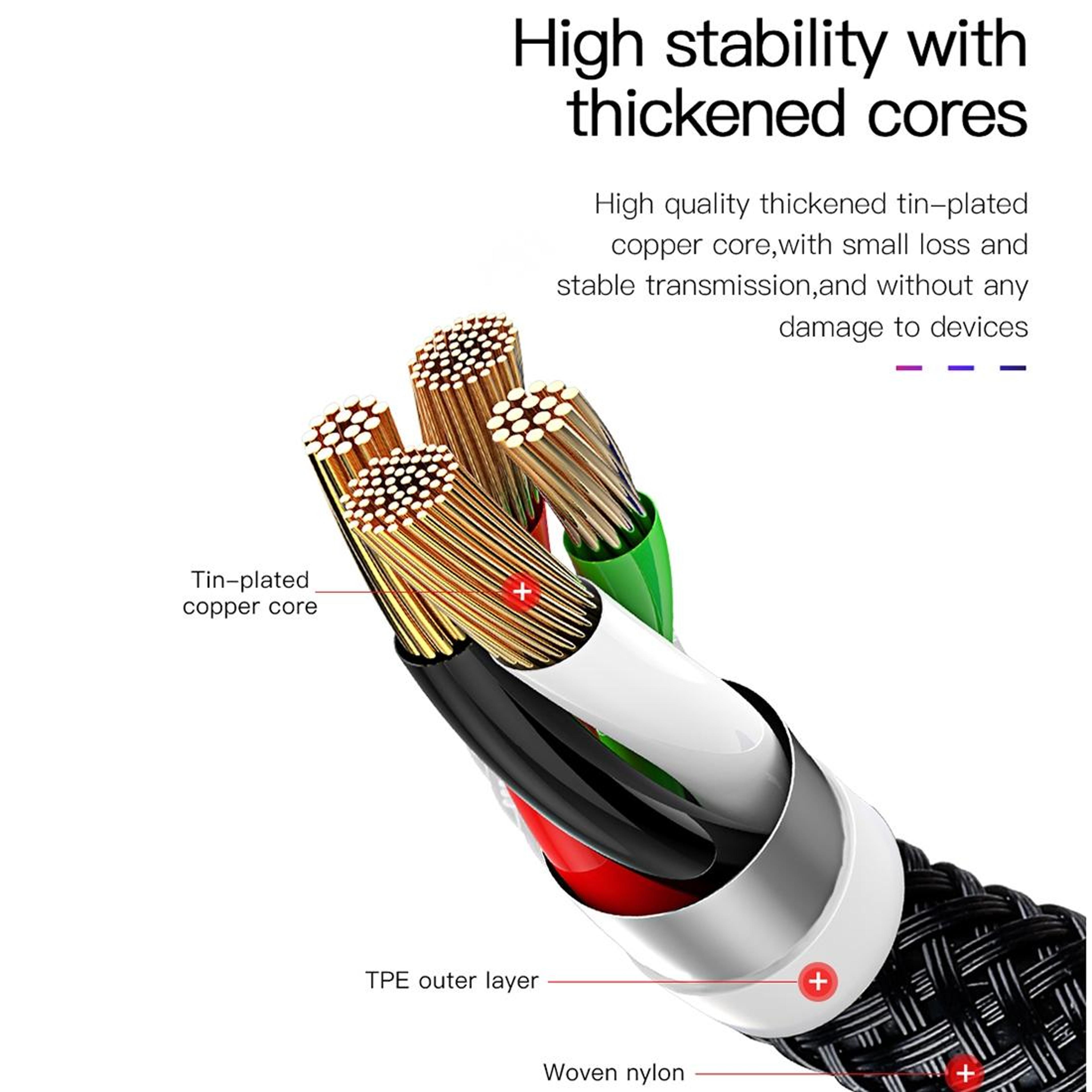 Baseus 3 In 1 Fast Charging Cable 35A Braided Multi USB Cable For IPhone Android Type C Devices 8