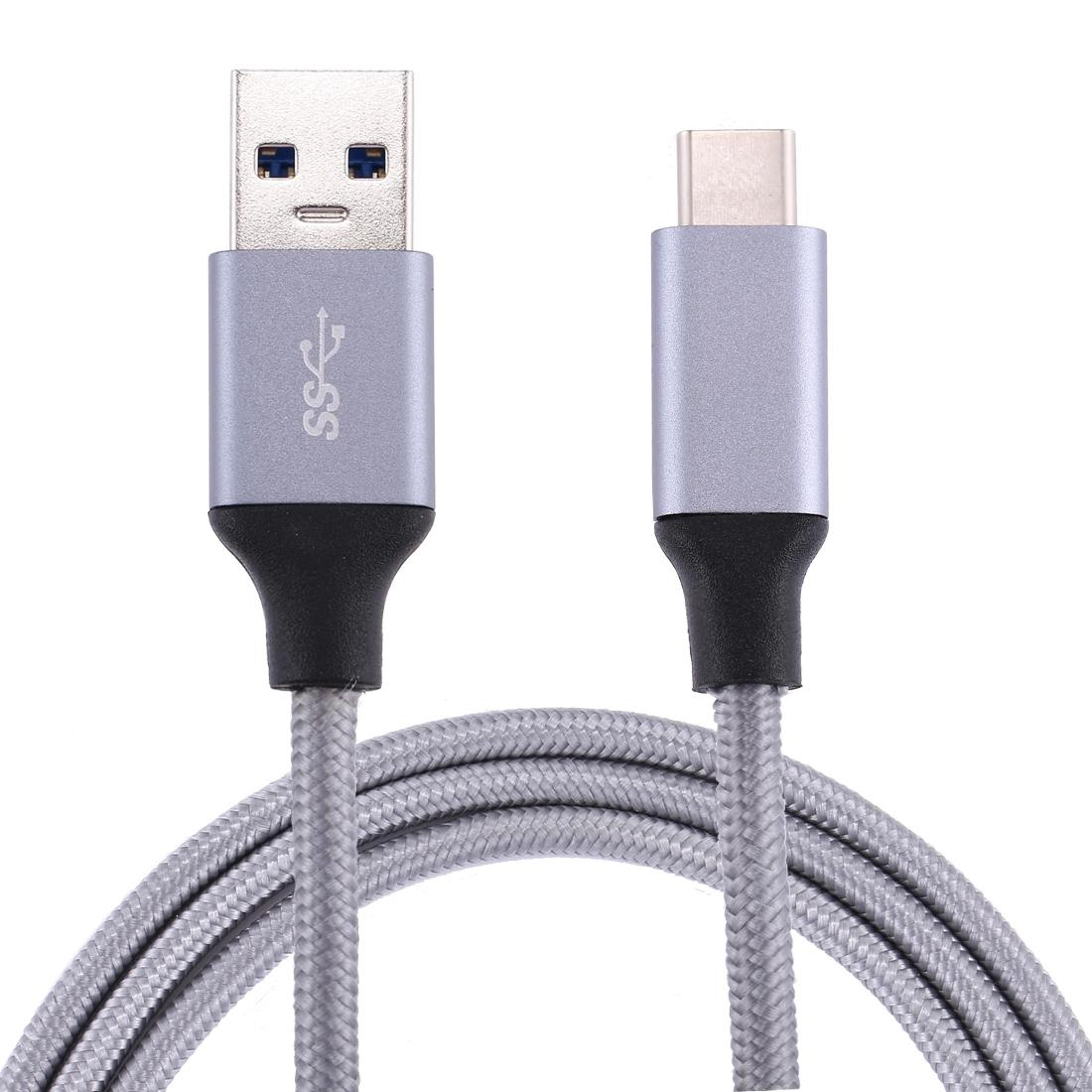 usb-c to usb 3.0 woven metal 1m charging cable grey
