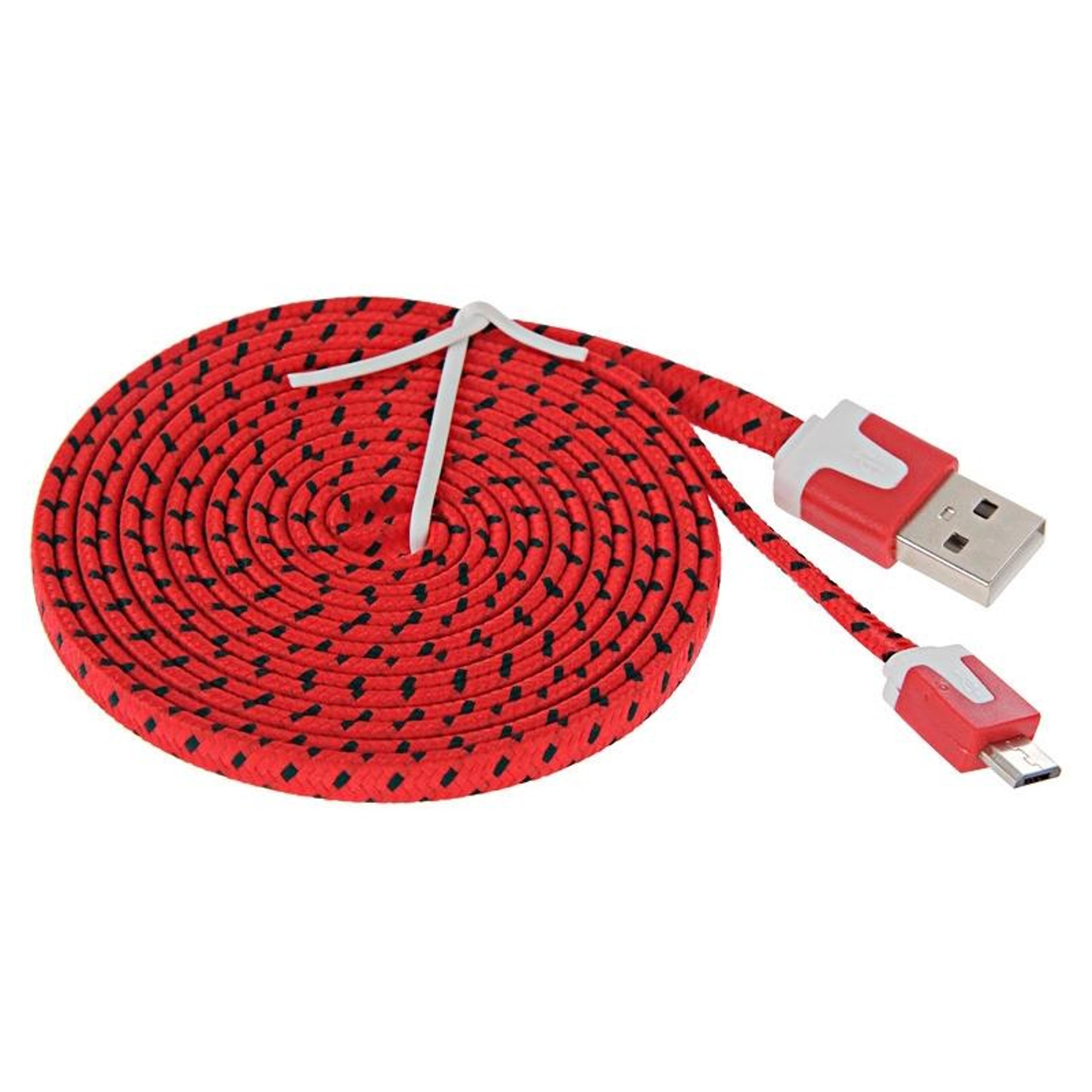 2m Woven Micro USB To USB Charging  Data Cable Red Durable Fast Sync Cable 1
