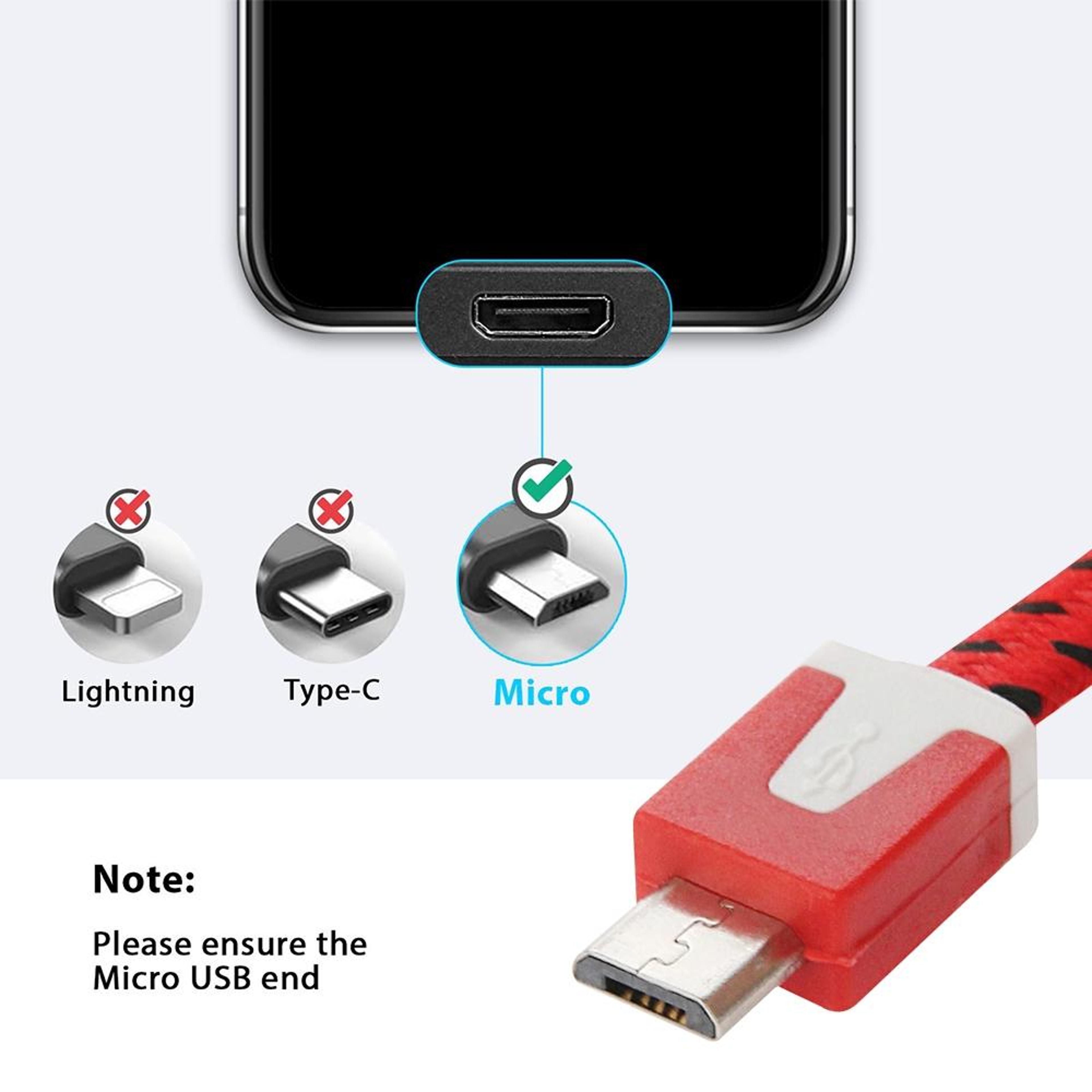 2m Woven Micro USB To USB Charging  Data Cable Red Durable Fast Sync Cable 4