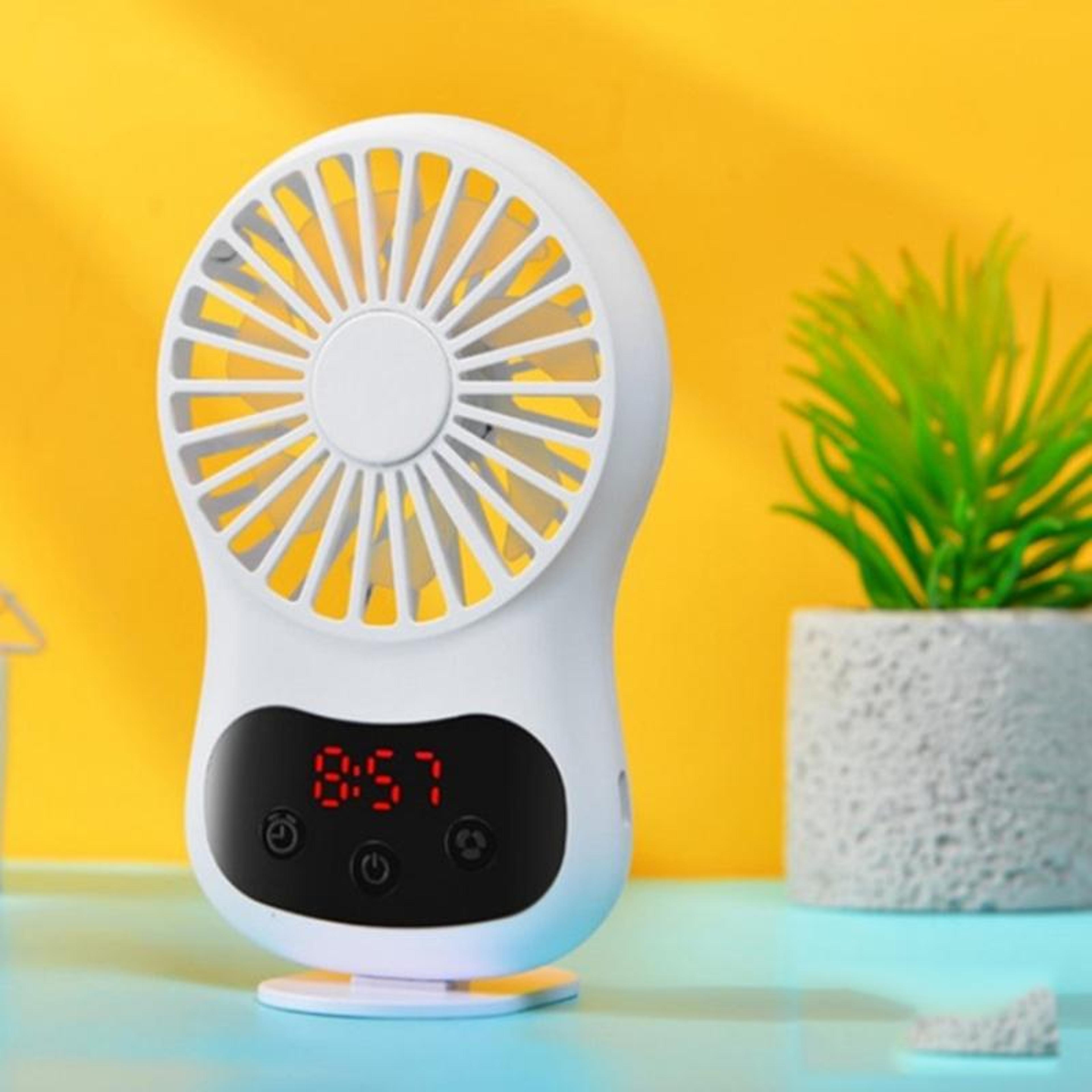 cooltime mini usb desk fan with clock display portable rechargeable personal fan
