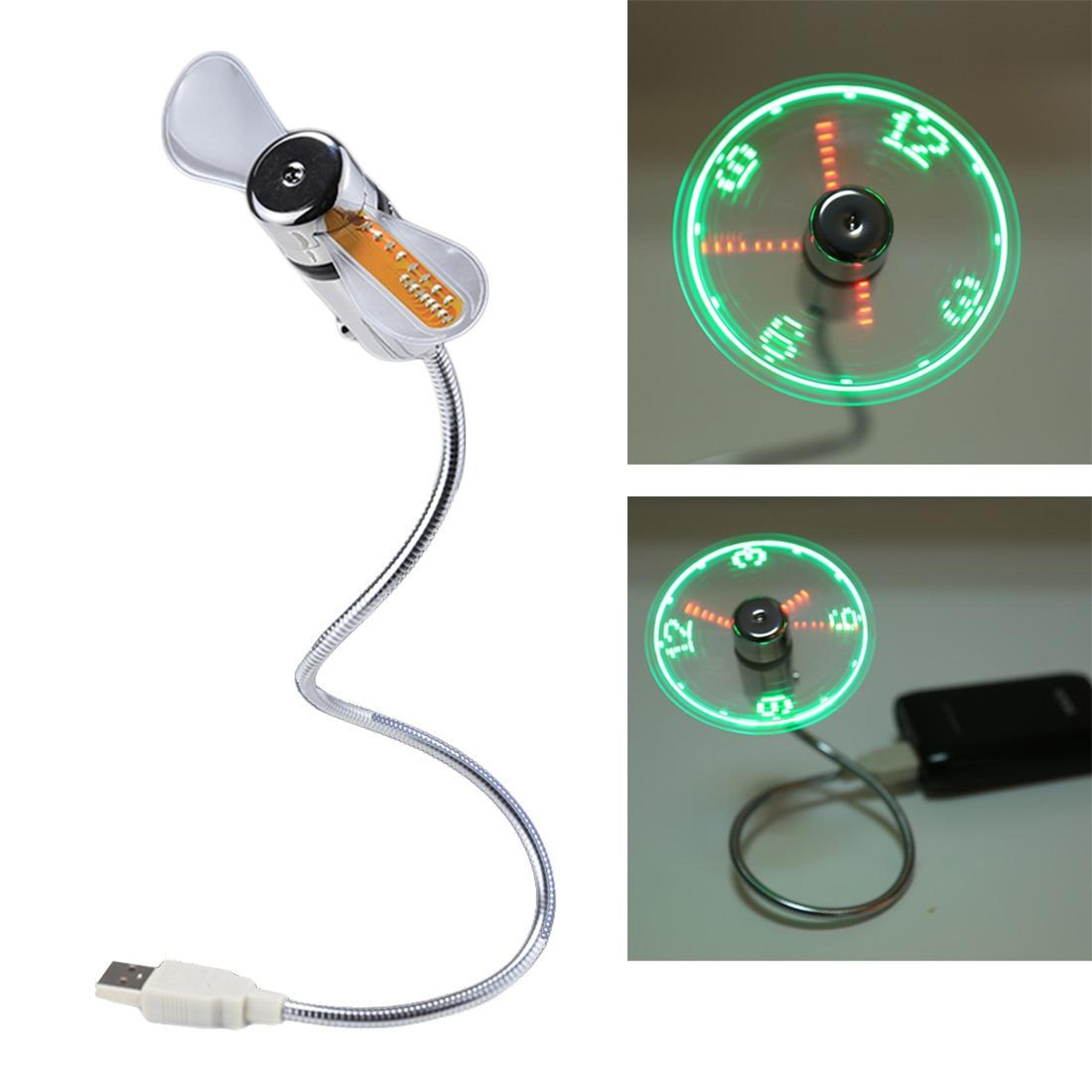 usb clock fan with flexible neck & led time display compact laptop usb mini fan