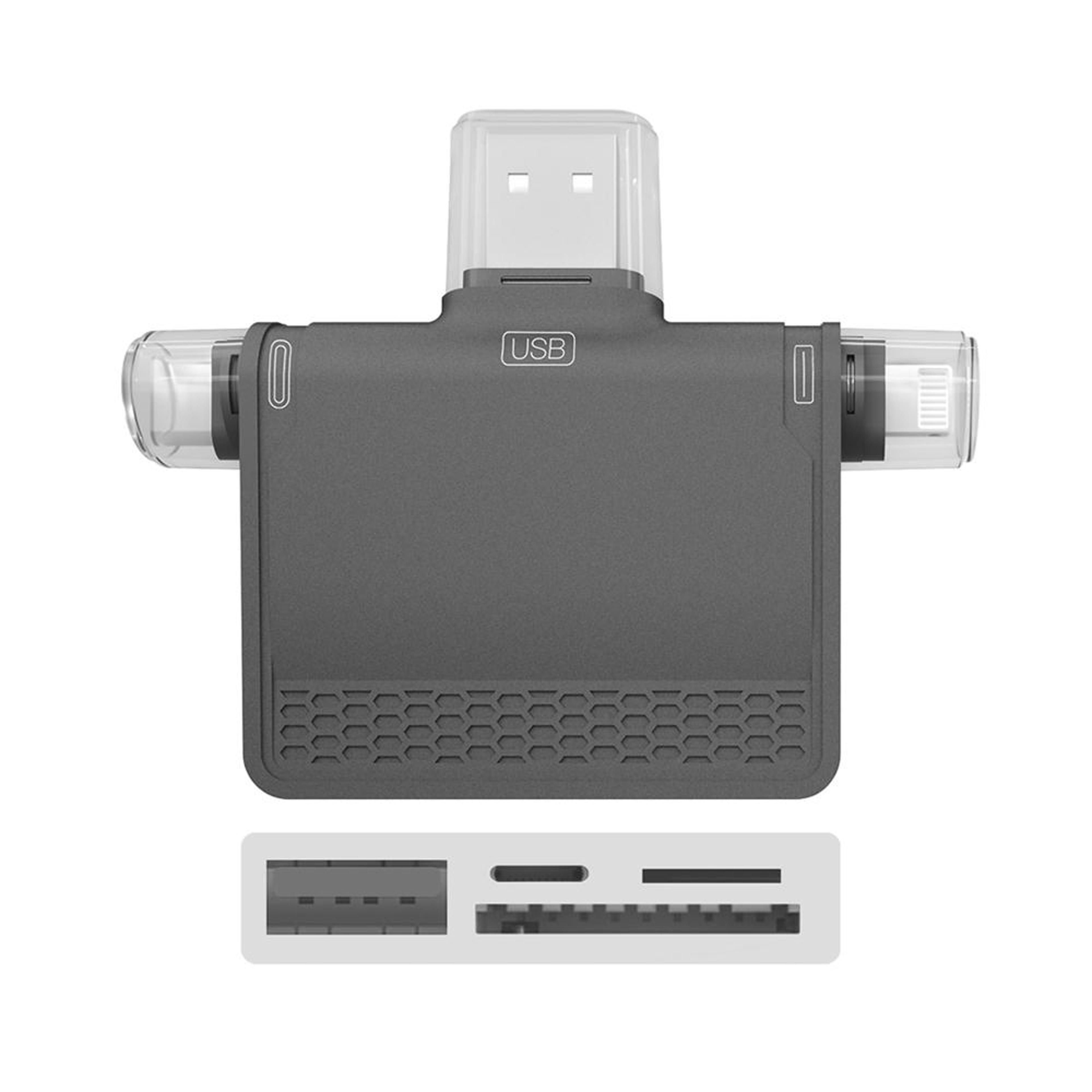 nk-939c usb c card reader 3 in 1 multiport usb adapter with sd tf and lightning charging