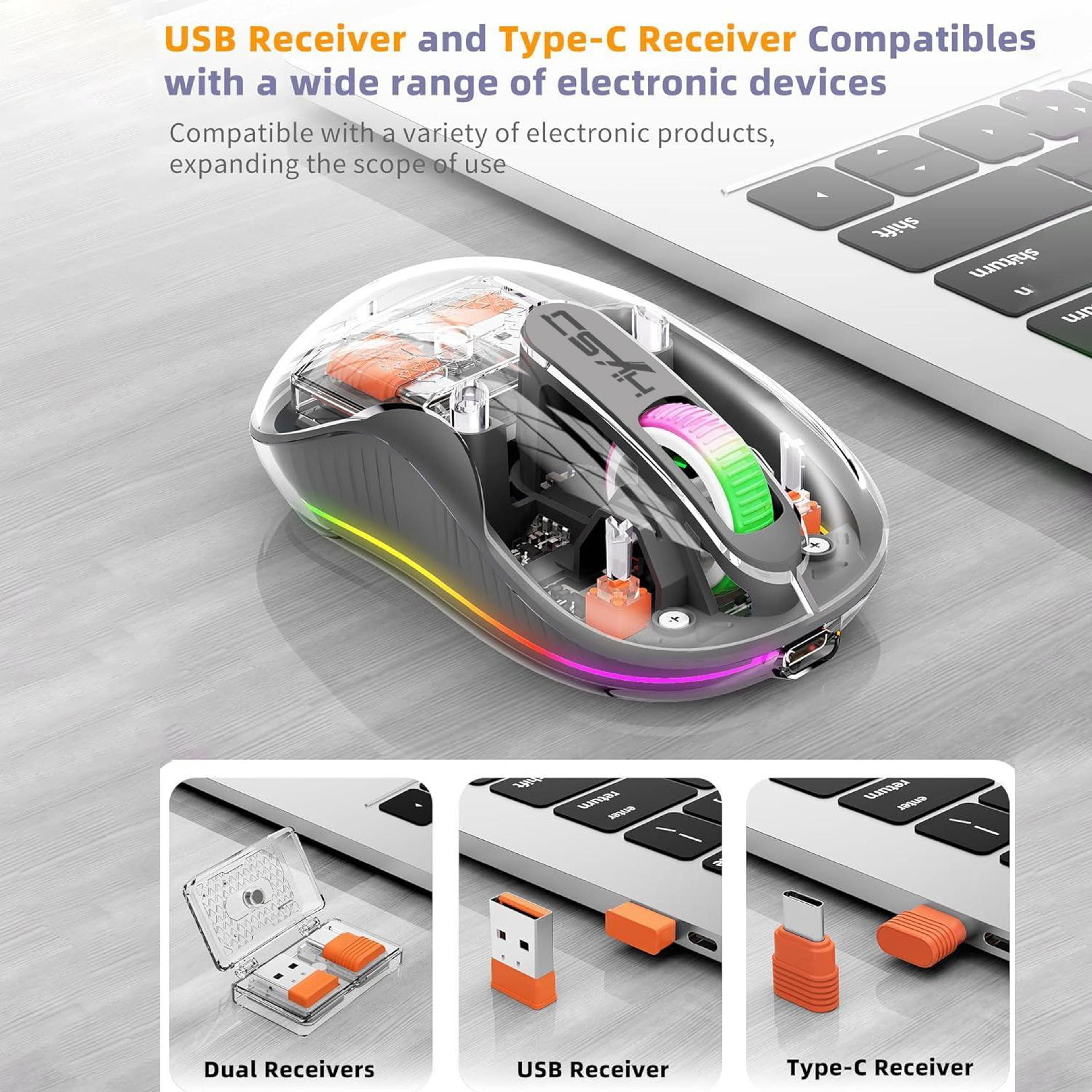 HXSJ M333 Transparent Wireless Mouse TriMode Bluetooth Mouse Rechargeable Silent Wireless Mouse 3